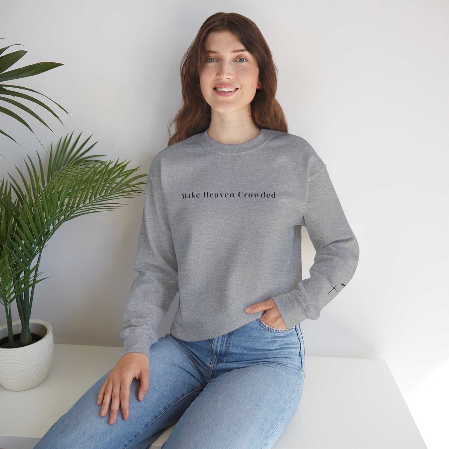 Gildan Make Heaven Crowded Minimalist Inspirational Crewneck Sweatshirt | Unisex, Cozy Fashion, Gift for Him/Her, Casual Wear, Comfort Sweatshirt