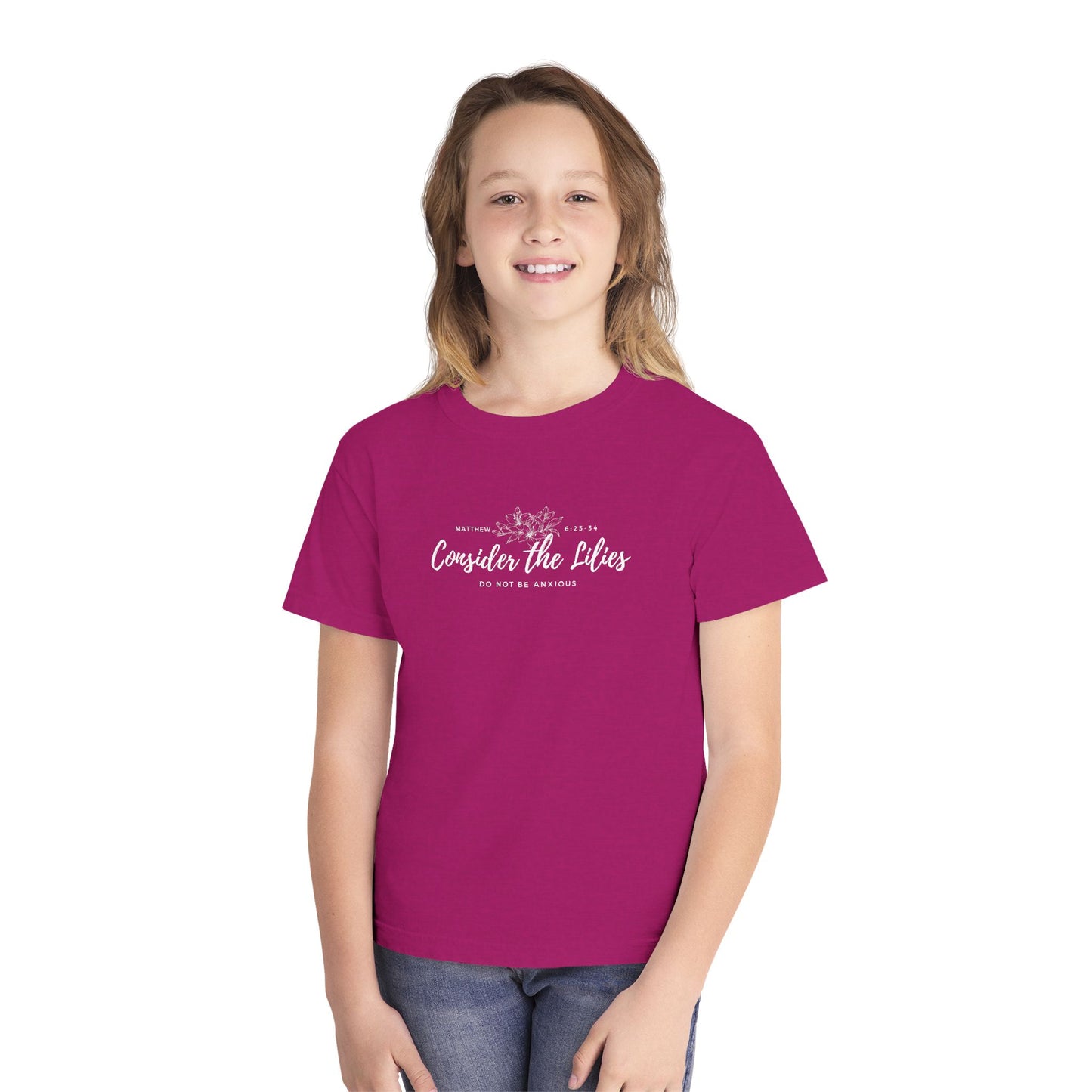 Comfort Colors "Consider the Lilies" Inspirational T-Shirt, Everyday Wear, Gift for kids, Christian Thought
