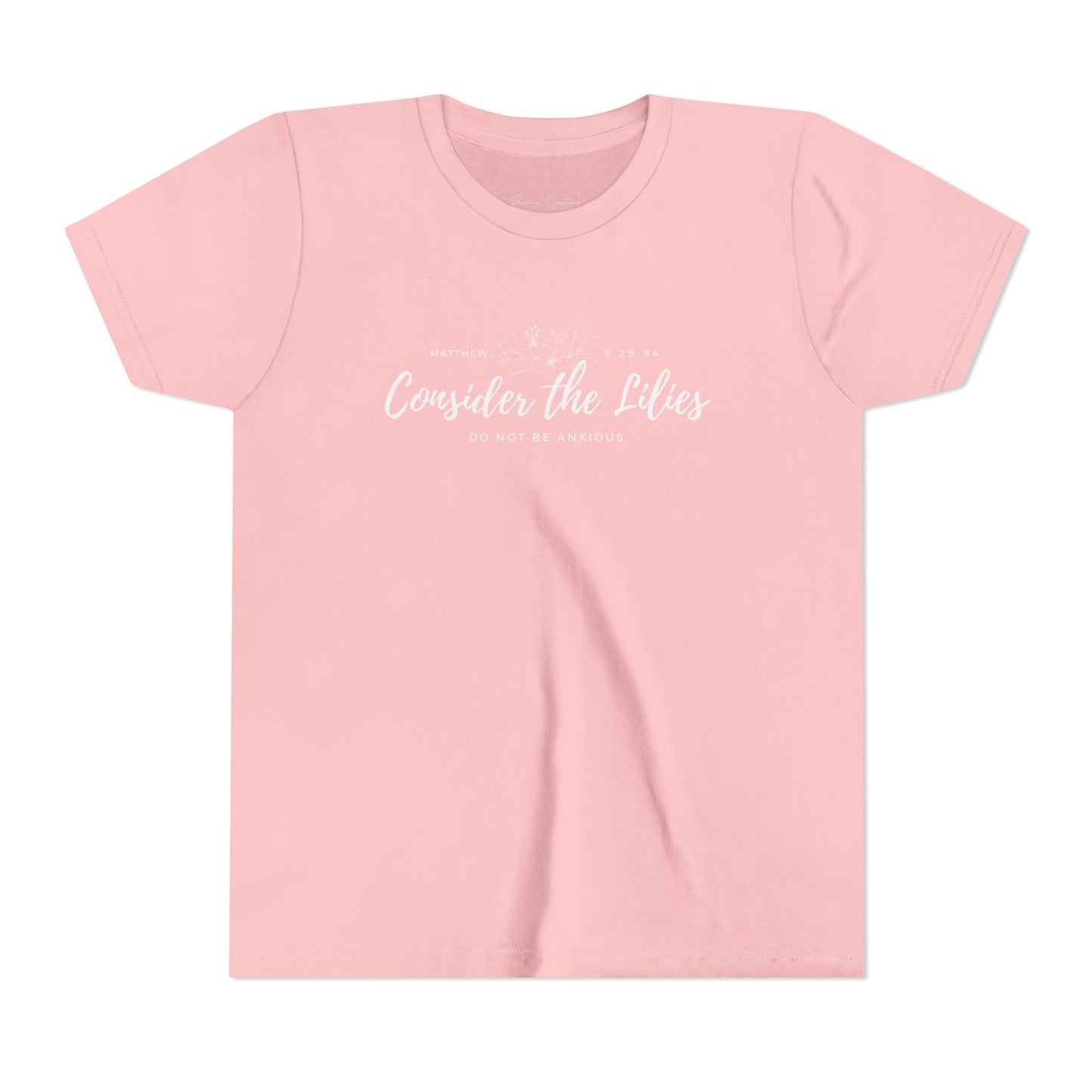 Bella + Canvas Consider the Lilies Youth Tee, Inspirational Kids Shirt, Motivational T-Shirt, Spring Gift, Nature Lover Clothing