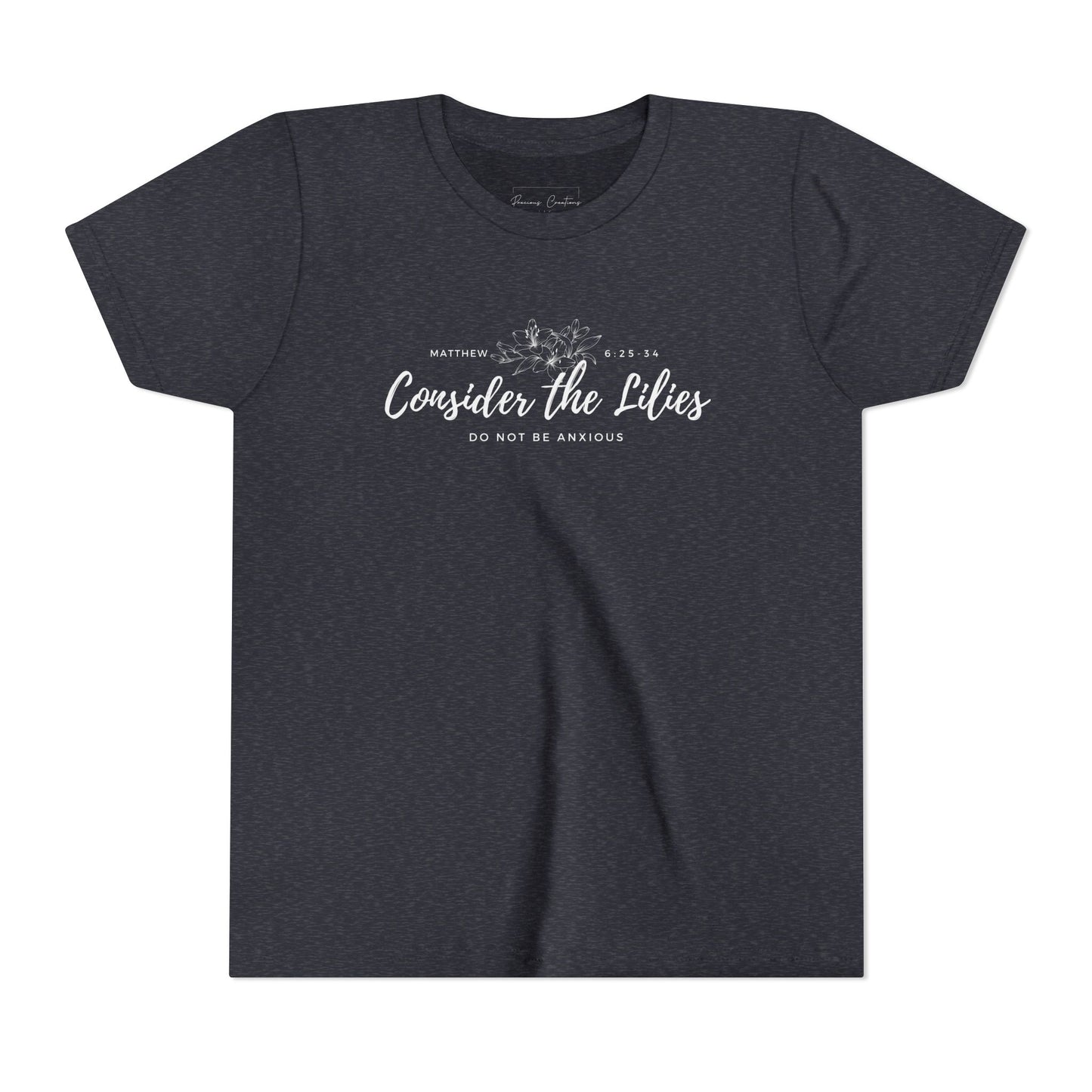 Bella + Canvas Consider the Lilies Youth Tee, Inspirational Kids Shirt, Motivational T-Shirt, Spring Gift, Nature Lover Clothing