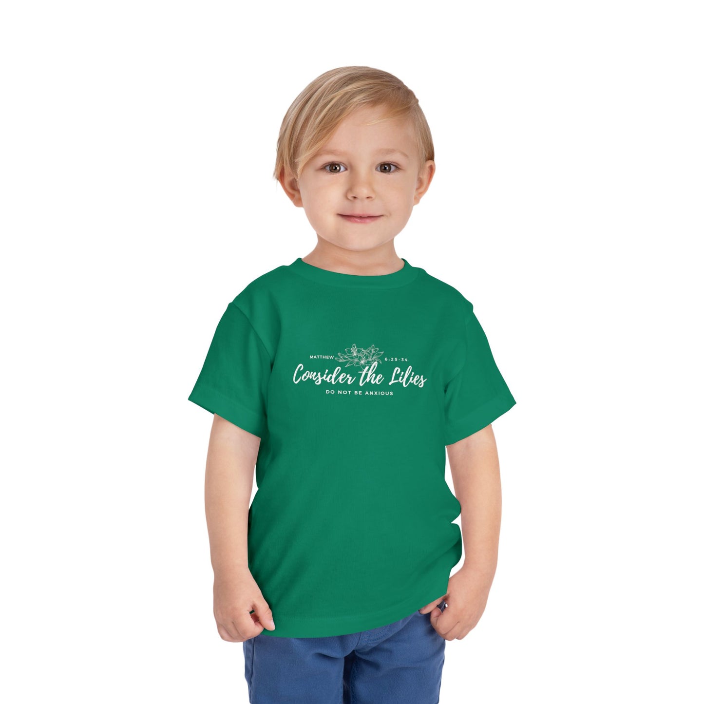 Bella + Canvas Toddler Inspirational Tee - "Consider the Lilies" - Cute Kids Shirt, Birthday Gift, Everyday Wear, Family Matching, Nature Lover
