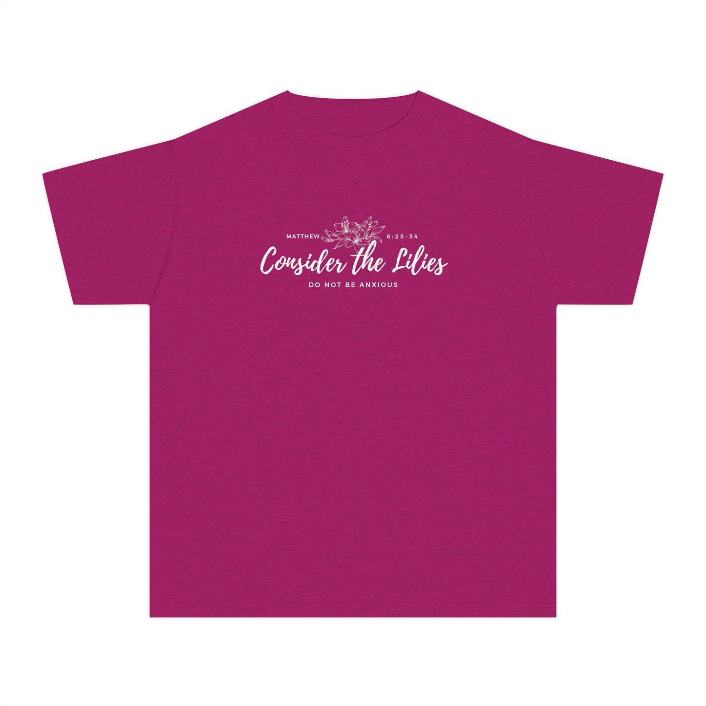 Comfort Colors "Consider the Lilies" Inspirational T-Shirt, Everyday Wear, Gift for kids, Christian Thought