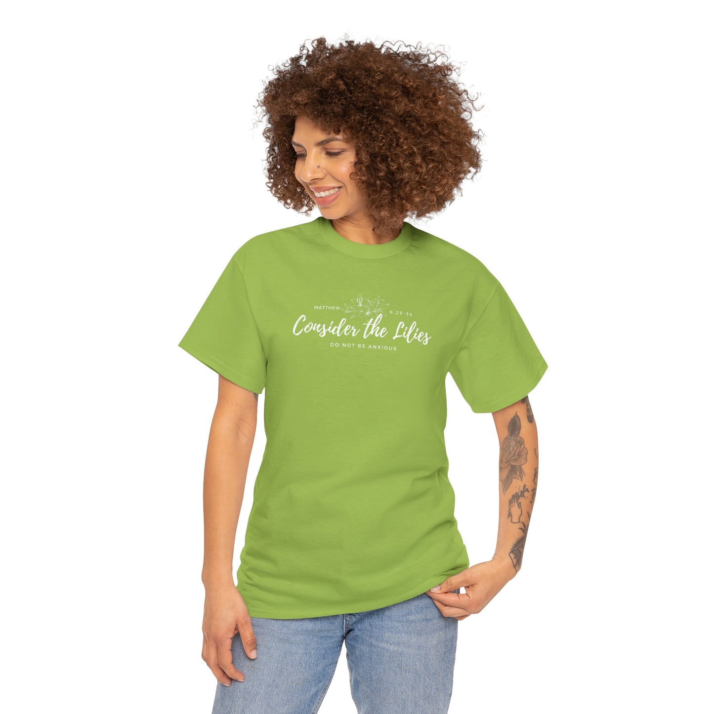 Gildan Unisex Heavy Cotton Tee with 'Consider the Lilies' Design | Casual Wear, Gifts, Inspirational Apparel, Everyday Comfort