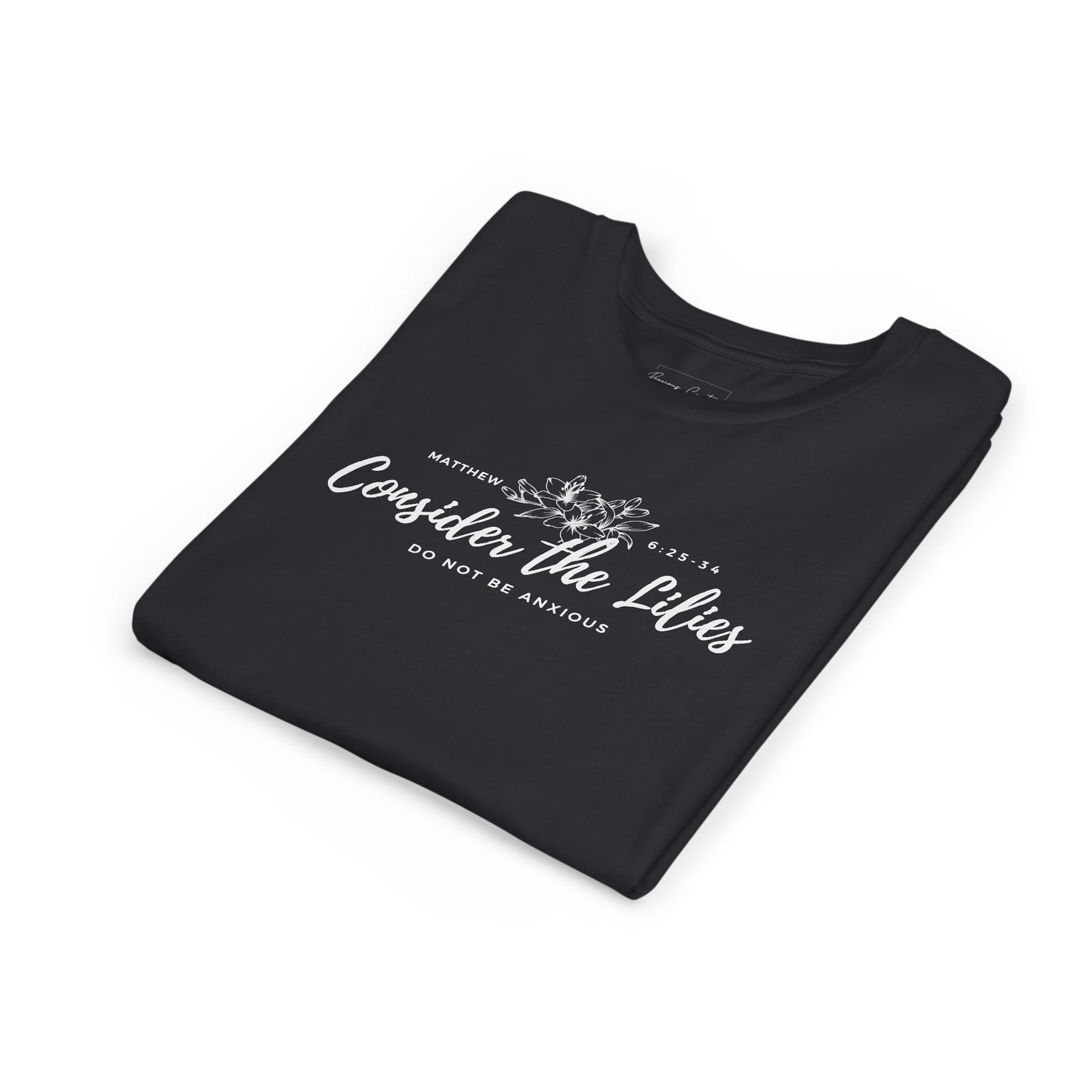 Bella + Canvas Consider the Lilies Youth Tee, Inspirational Kids Shirt, Motivational T-Shirt, Spring Gift, Nature Lover Clothing