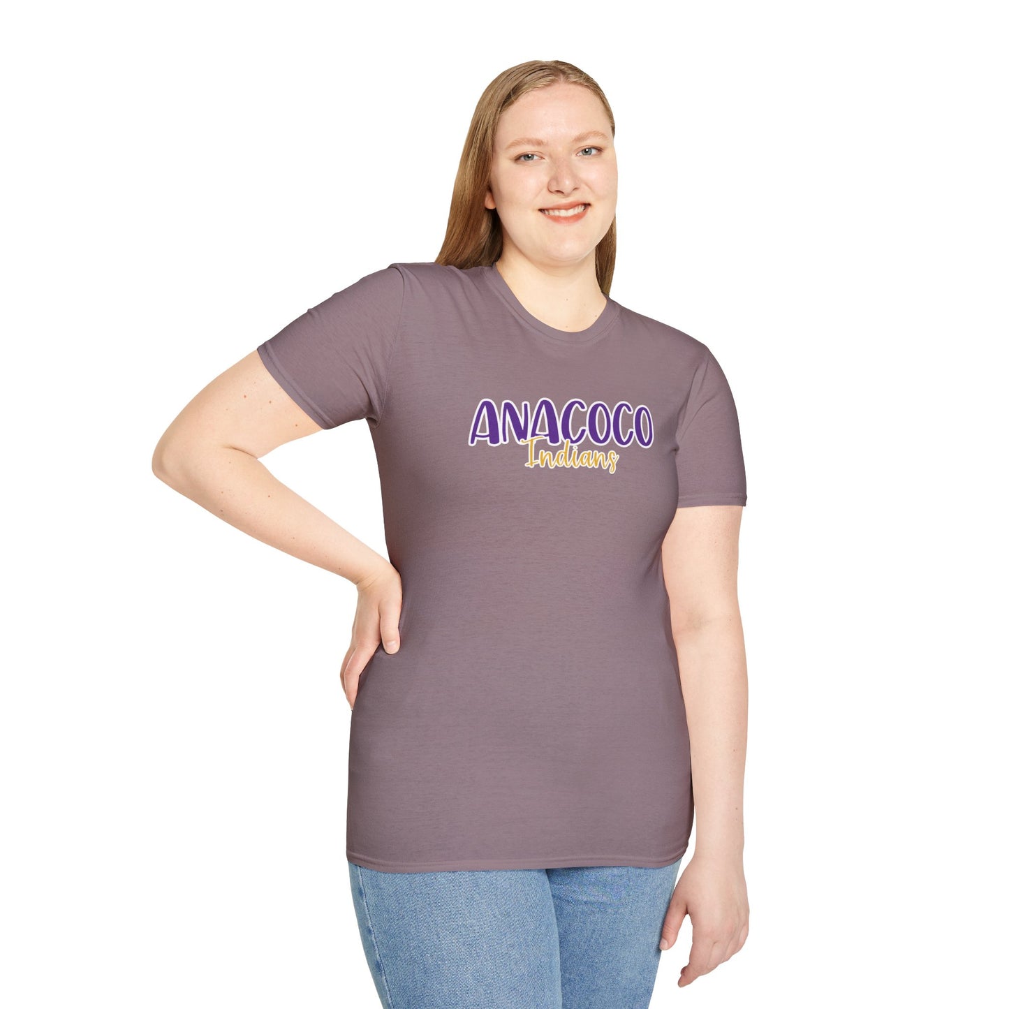 Gildan Anacoco Indians Style 2 Unisex Softstyle T-Shirt, Cute Graphic Tee, Team Spirit Shirt, Casual Wear, Gift for Fans