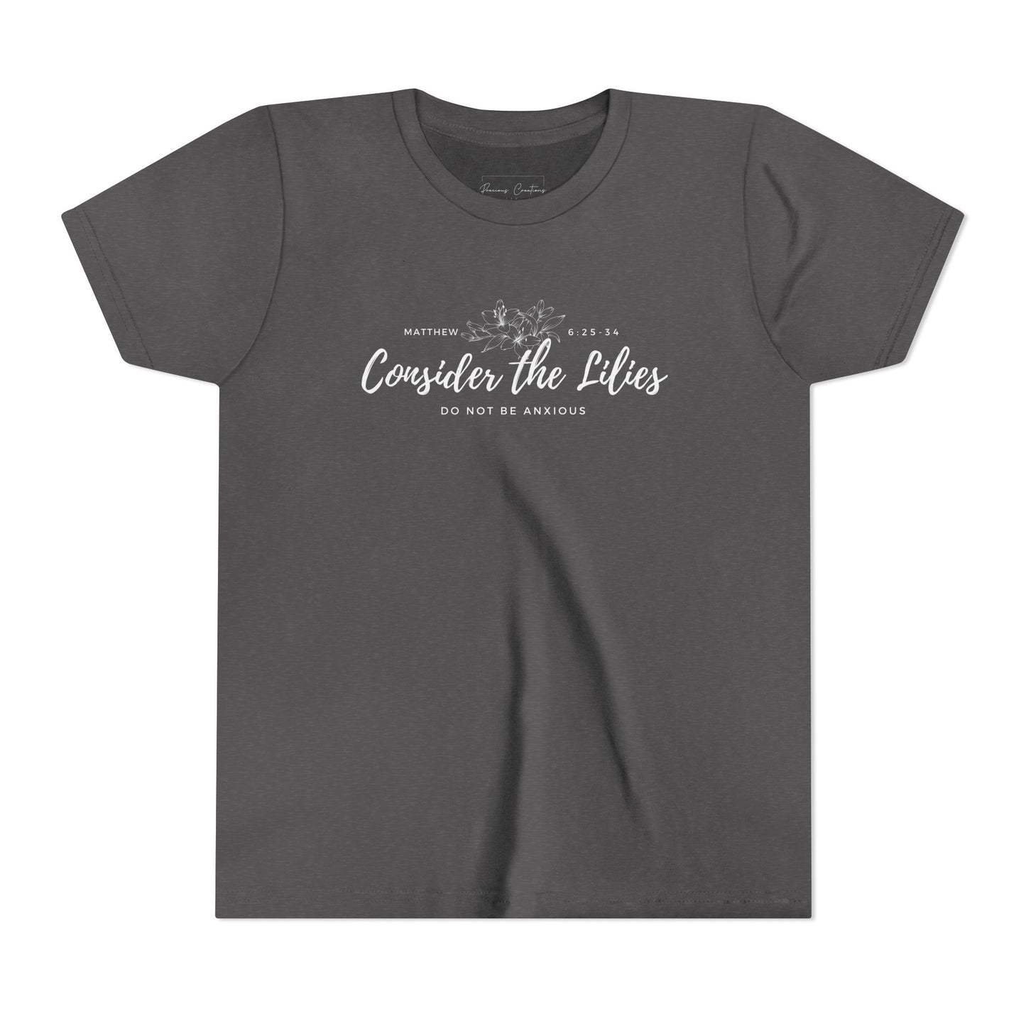 Bella + Canvas Consider the Lilies Youth Tee, Inspirational Kids Shirt, Motivational T-Shirt, Spring Gift, Nature Lover Clothing