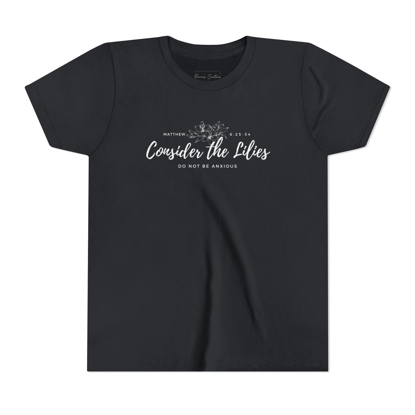 Bella + Canvas Consider the Lilies Youth Tee, Inspirational Kids Shirt, Motivational T-Shirt, Spring Gift, Nature Lover Clothing