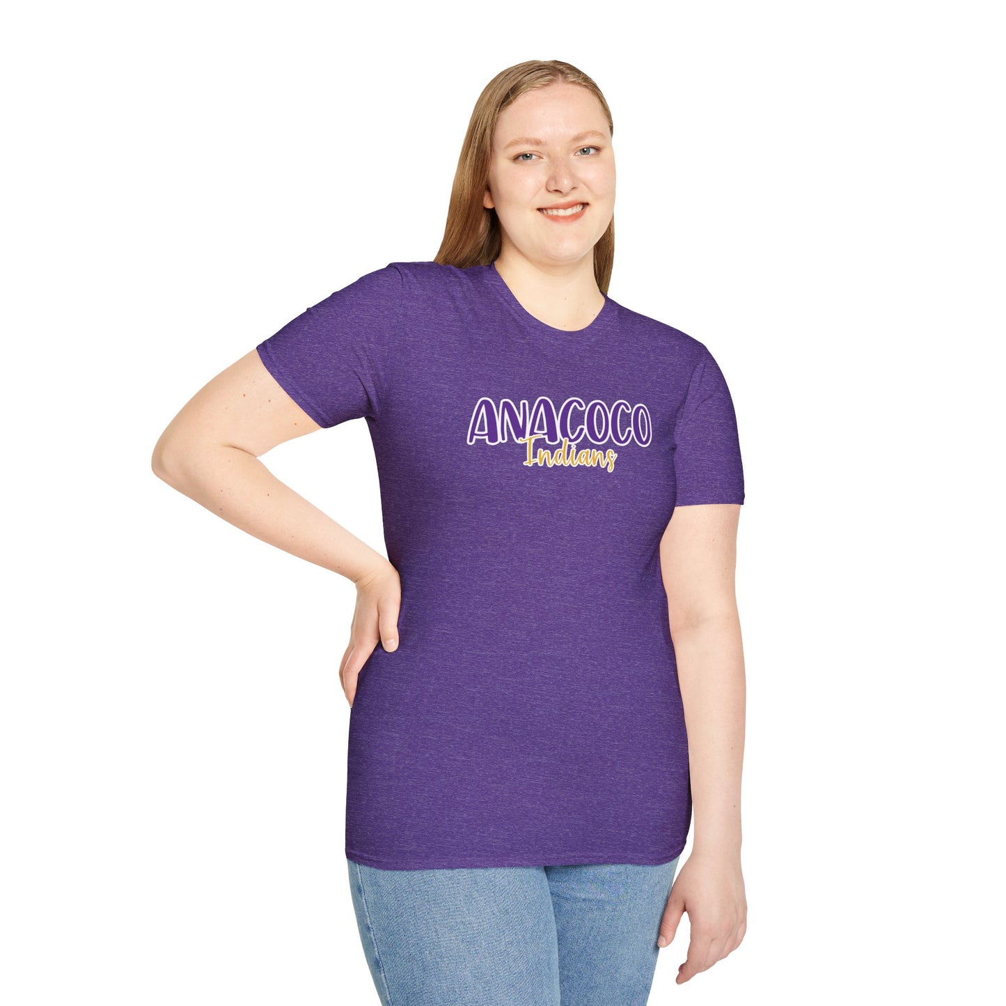 Gildan Anacoco Indians Style 2 Unisex Softstyle T-Shirt, Cute Graphic Tee, Team Spirit Shirt, Casual Wear, Gift for Fans