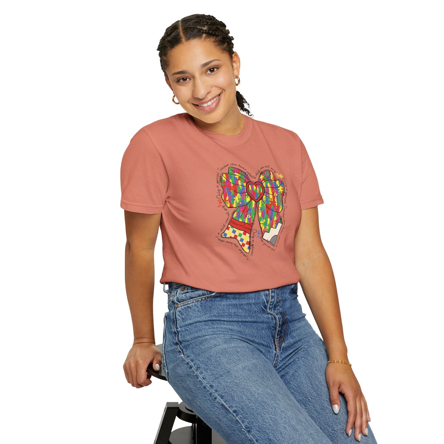 Comfort Colors Special Education Bow T-Shirt , Unisex Garment-Dyed Tee, Casual Wear, Gift for Her, Holiday Apparel
