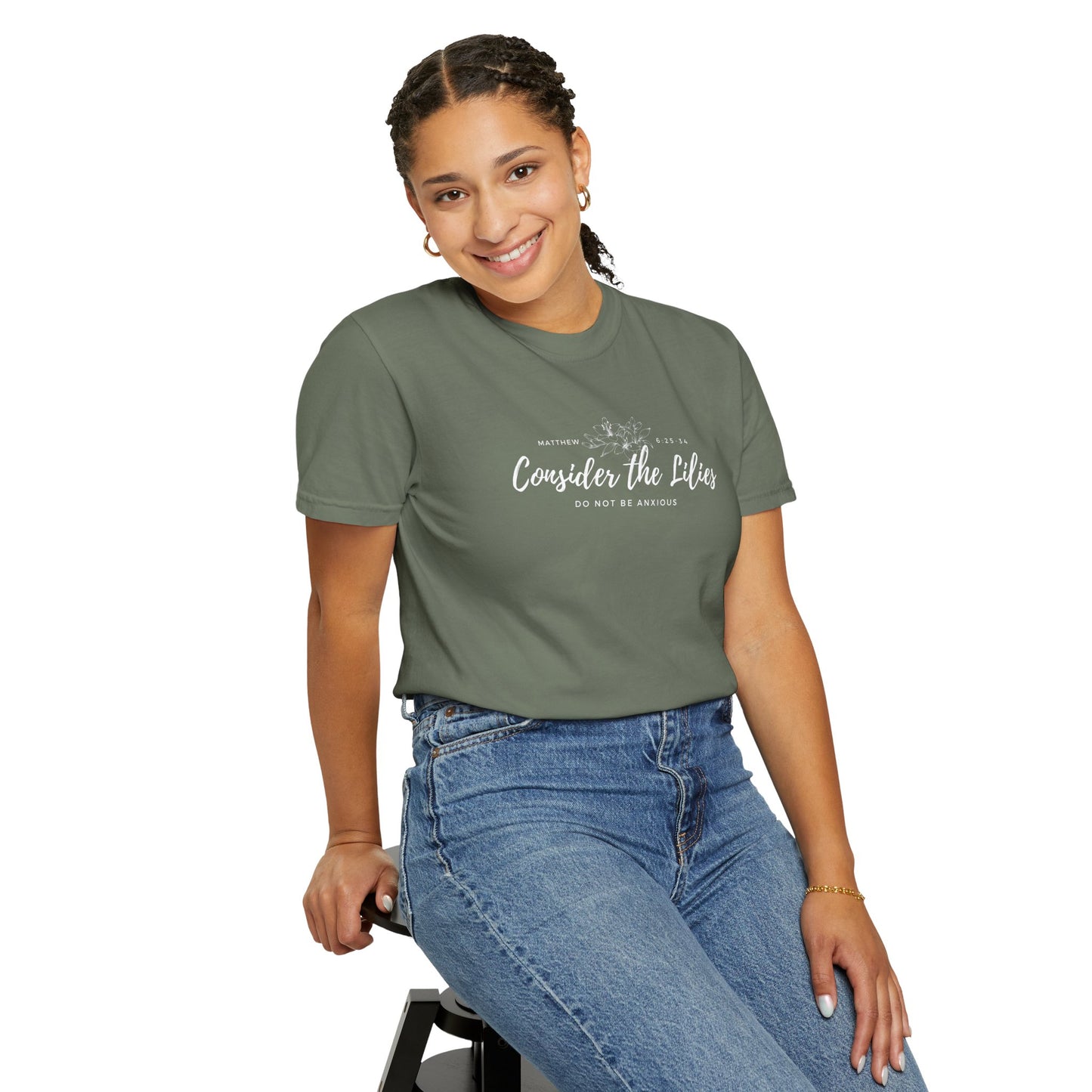 Comfort Colors Garment-Dyed Inspirational T-shirt, Consider the Lilies Tee, Unisex Casual Wear, Motivational Shirt, Relaxed Style