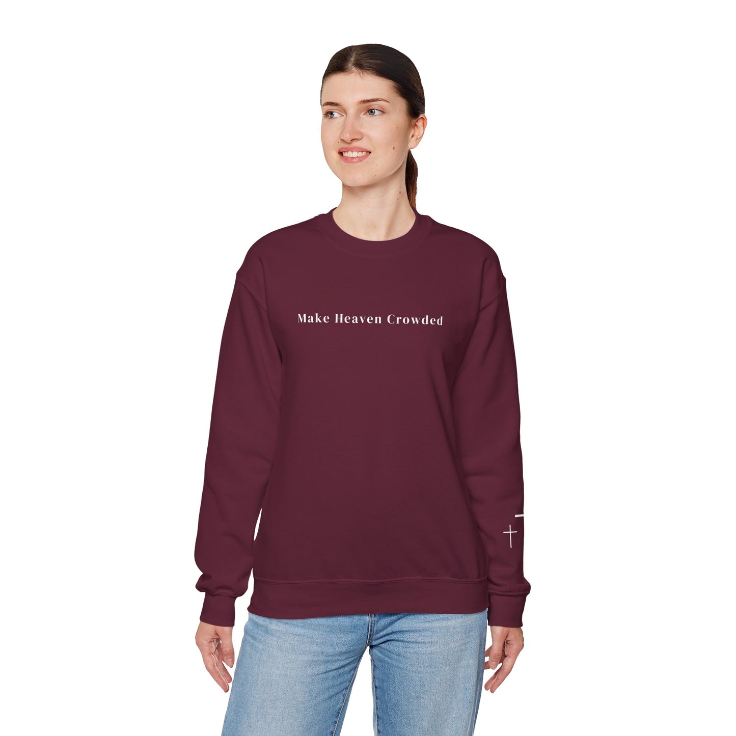 Gildan Make Heaven Crowded Minimalist Inspirational Crewneck Sweatshirt | Unisex, Cozy Fashion, Gift for Her, Casual Wear, Comfort Sweatshirt