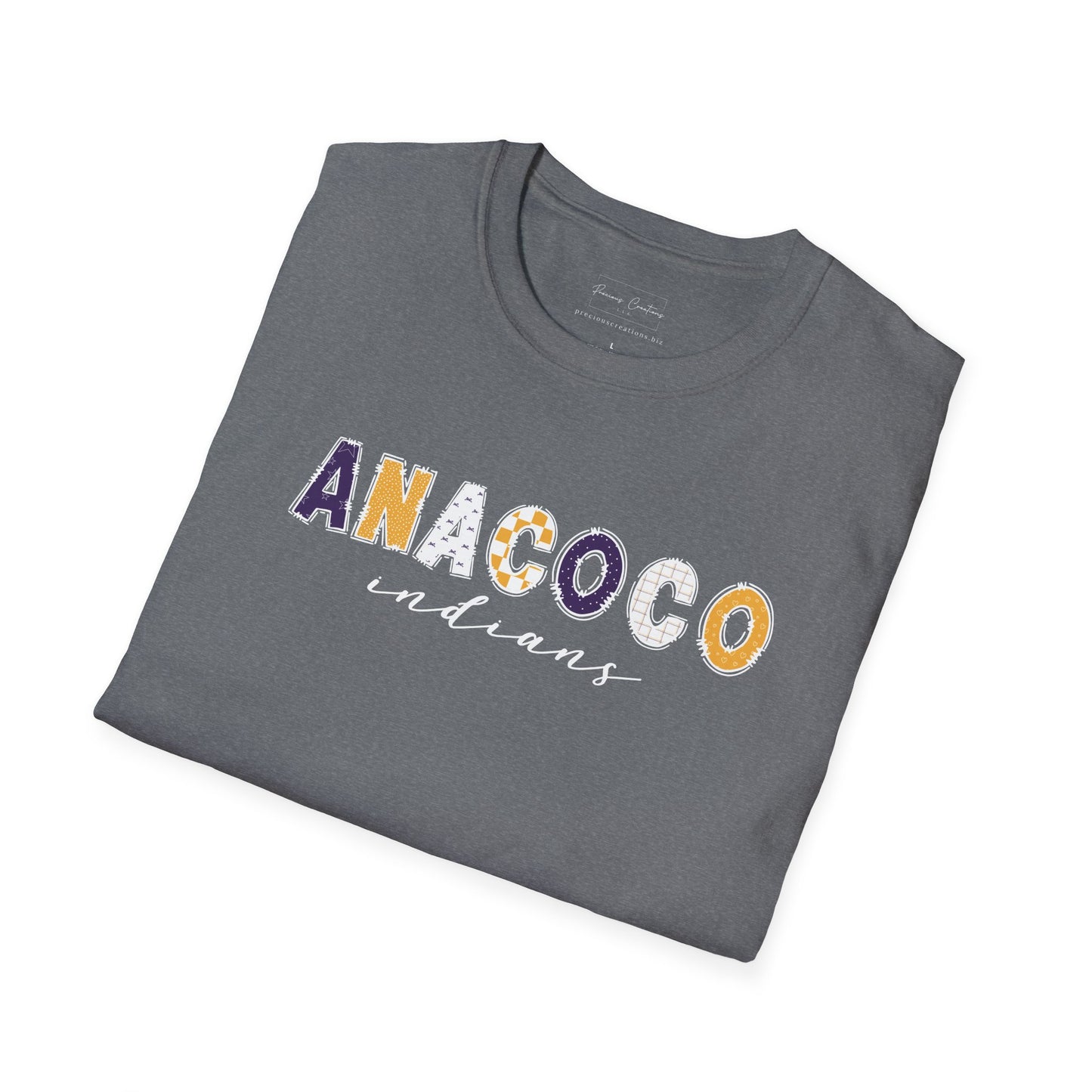 Gildan Anacoco Indians Unisex Softstyle T-Shirt, Cute Graphic Tee, Team Spirit Shirt, Casual Wear, Gift for Fans