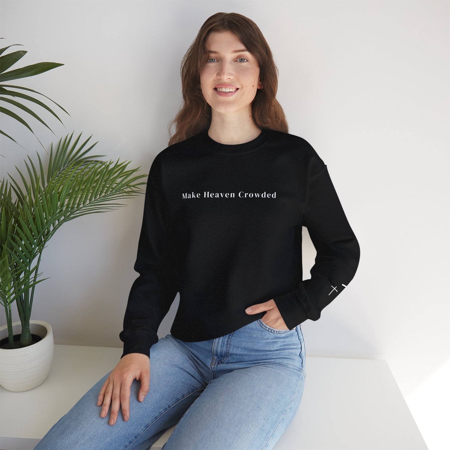 Gildan Make Heaven Crowded Minimalist Inspirational Crewneck Sweatshirt | Unisex, Cozy Fashion, Gift for Her, Casual Wear, Comfort Sweatshirt