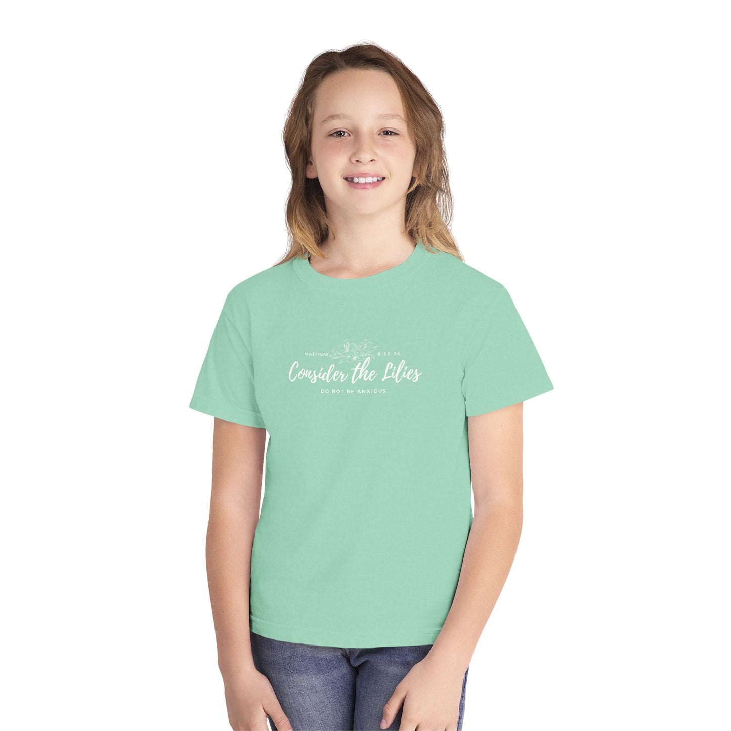 Comfort Colors "Consider the Lilies" Inspirational T-Shirt, Everyday Wear, Gift for kids, Christian Thought