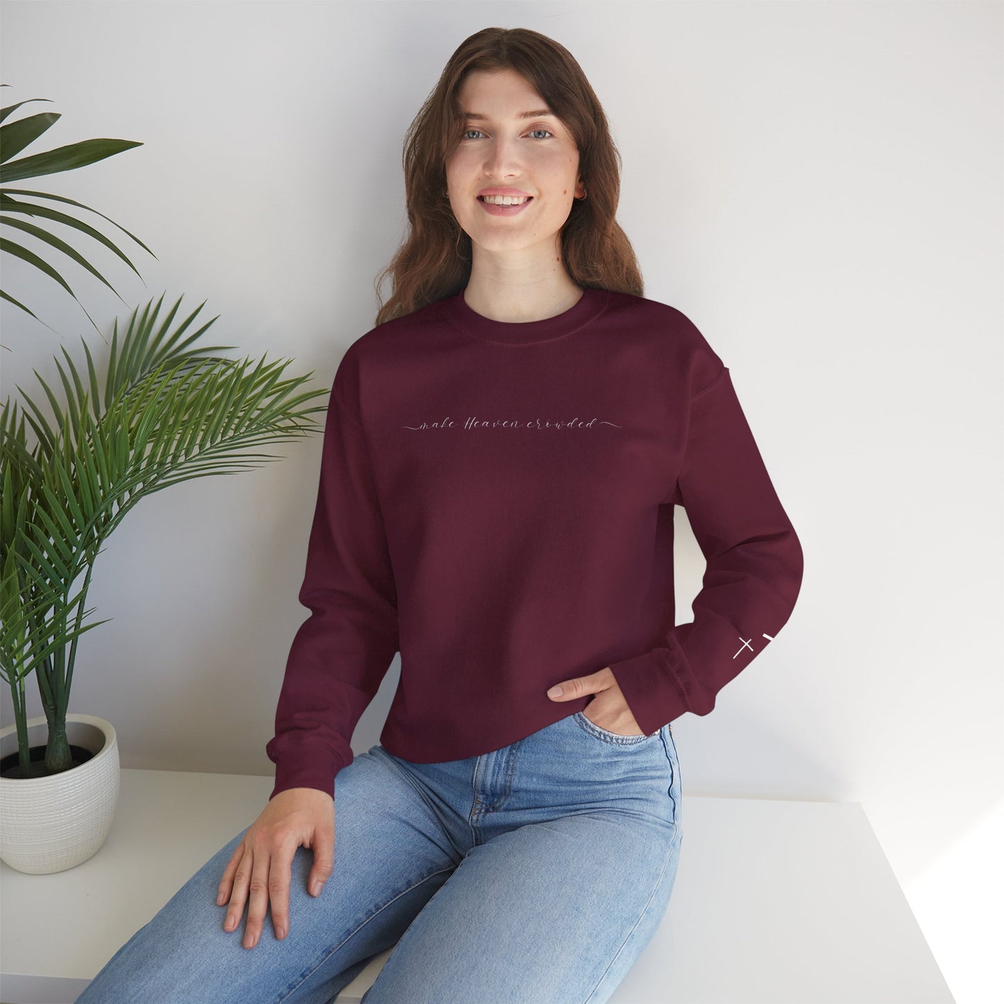 Gildan Make Heaven Crowded Minimalist Inspirational Crewneck Sweatshirt | Unisex, Cozy Fashion, Gift for Her, Casual Wear, Comfort Sweatshirt