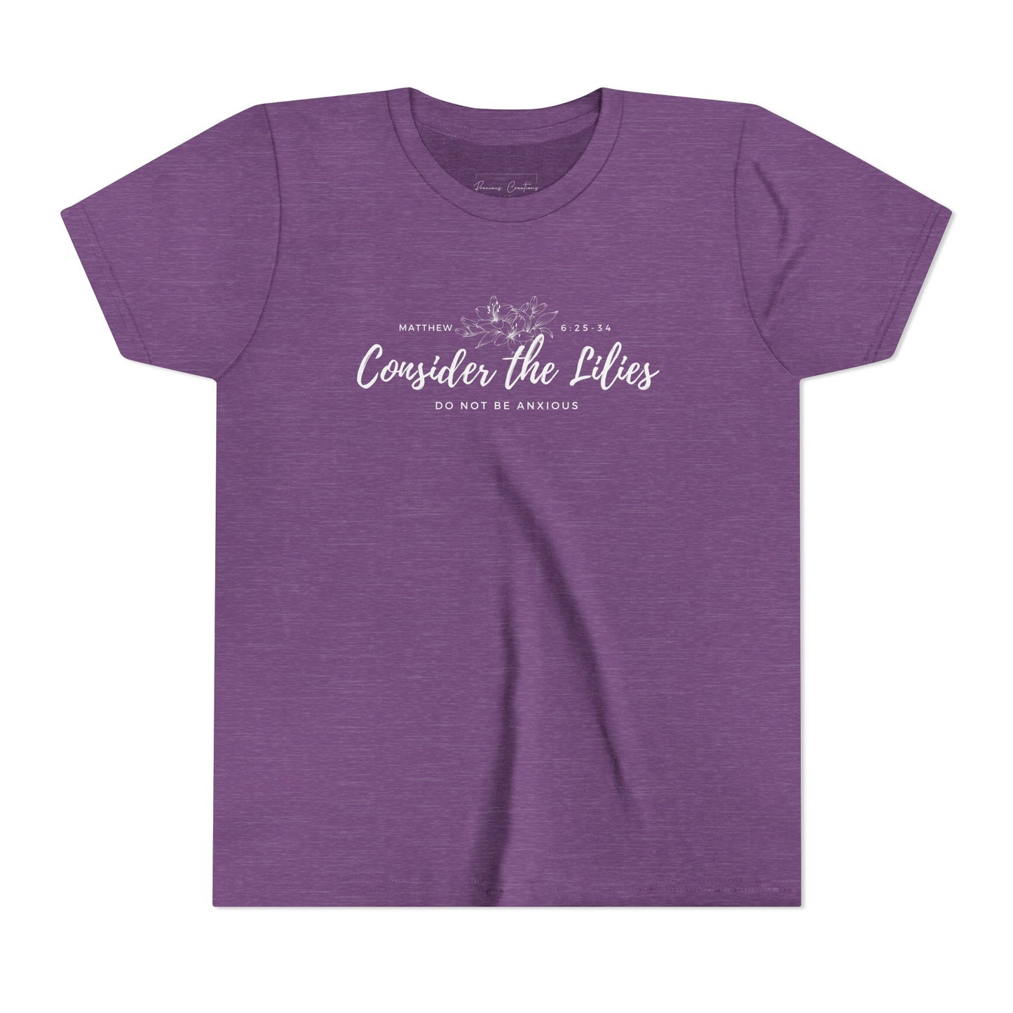 Bella + Canvas Consider the Lilies Youth Tee, Inspirational Kids Shirt, Motivational T-Shirt, Spring Gift, Nature Lover Clothing
