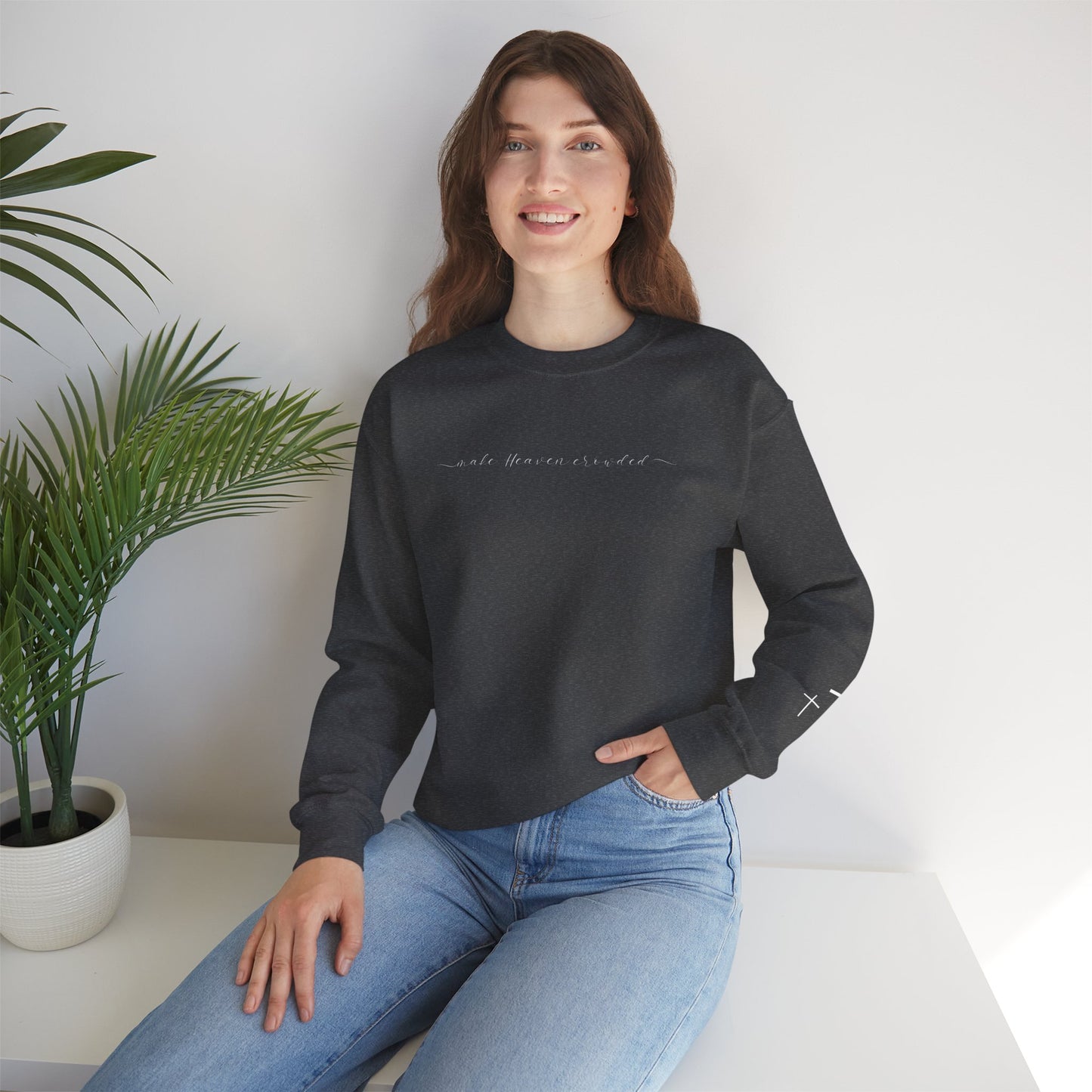 Gildan Make Heaven Crowded Minimalist Inspirational Crewneck Sweatshirt | Unisex, Cozy Fashion, Gift for Her, Casual Wear, Comfort Sweatshirt