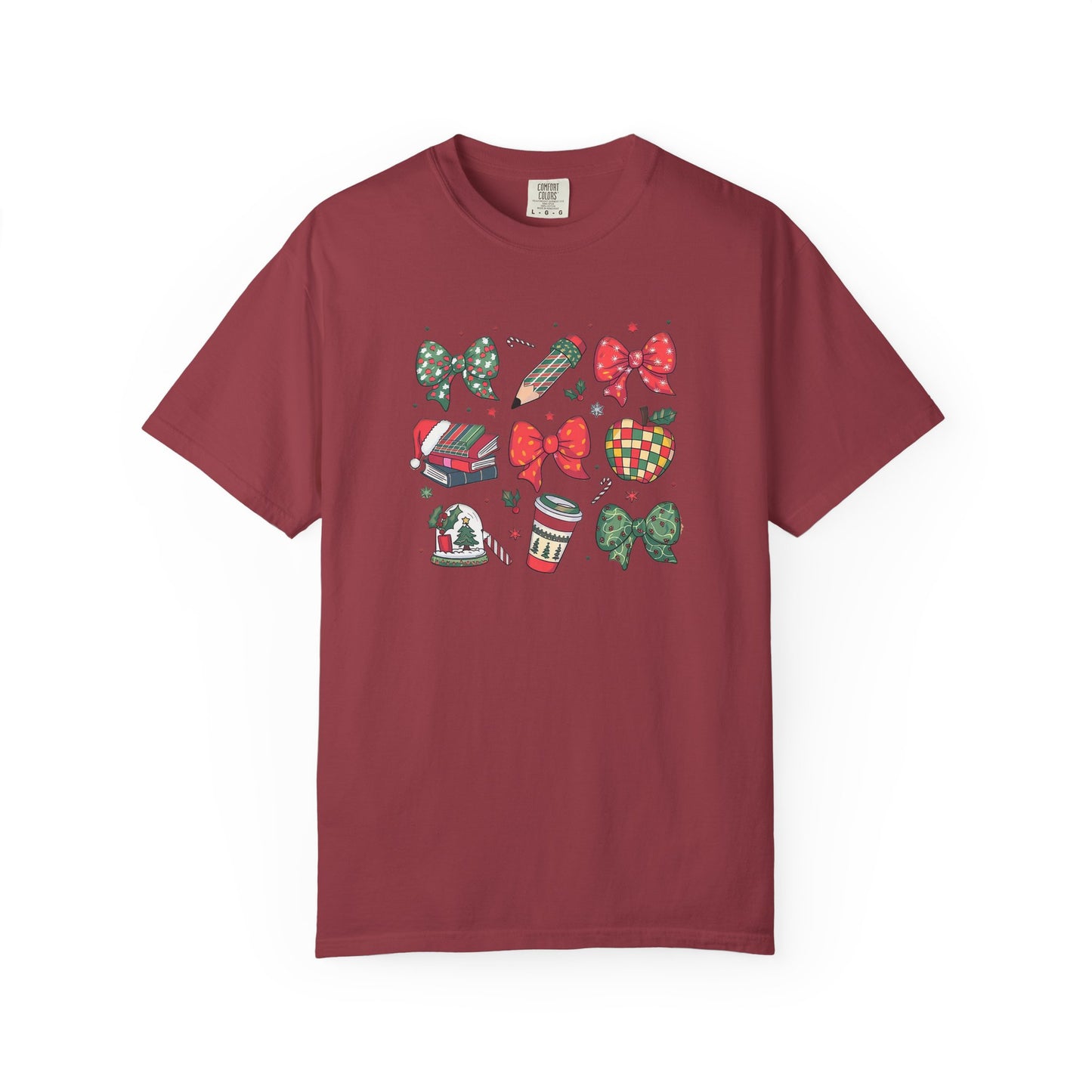 Comfort Colors Festive Bow School T-Shirt - Fun Holiday Graphic Top, Christmas Gift, Unisex Tee, Cozy Wear, Seasonal Style