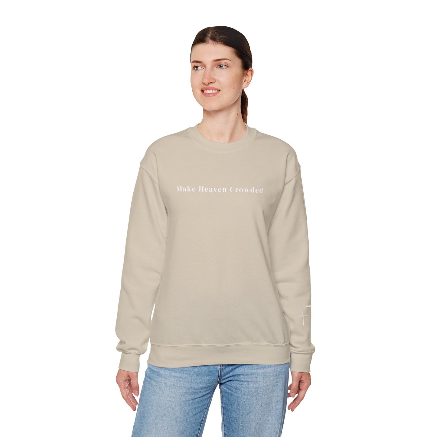 Gildan Make Heaven Crowded Minimalist Inspirational Crewneck Sweatshirt | Unisex, Cozy Fashion, Gift for Her, Casual Wear, Comfort Sweatshirt