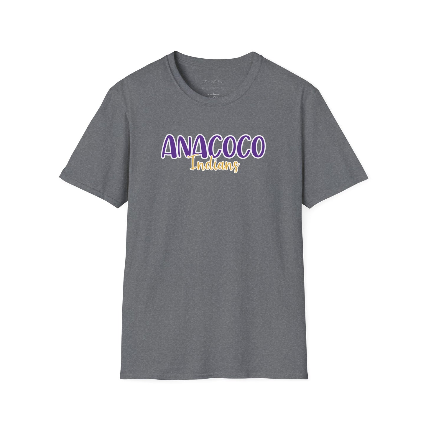 Gildan Anacoco Indians Style 2 Unisex Softstyle T-Shirt, Cute Graphic Tee, Team Spirit Shirt, Casual Wear, Gift for Fans