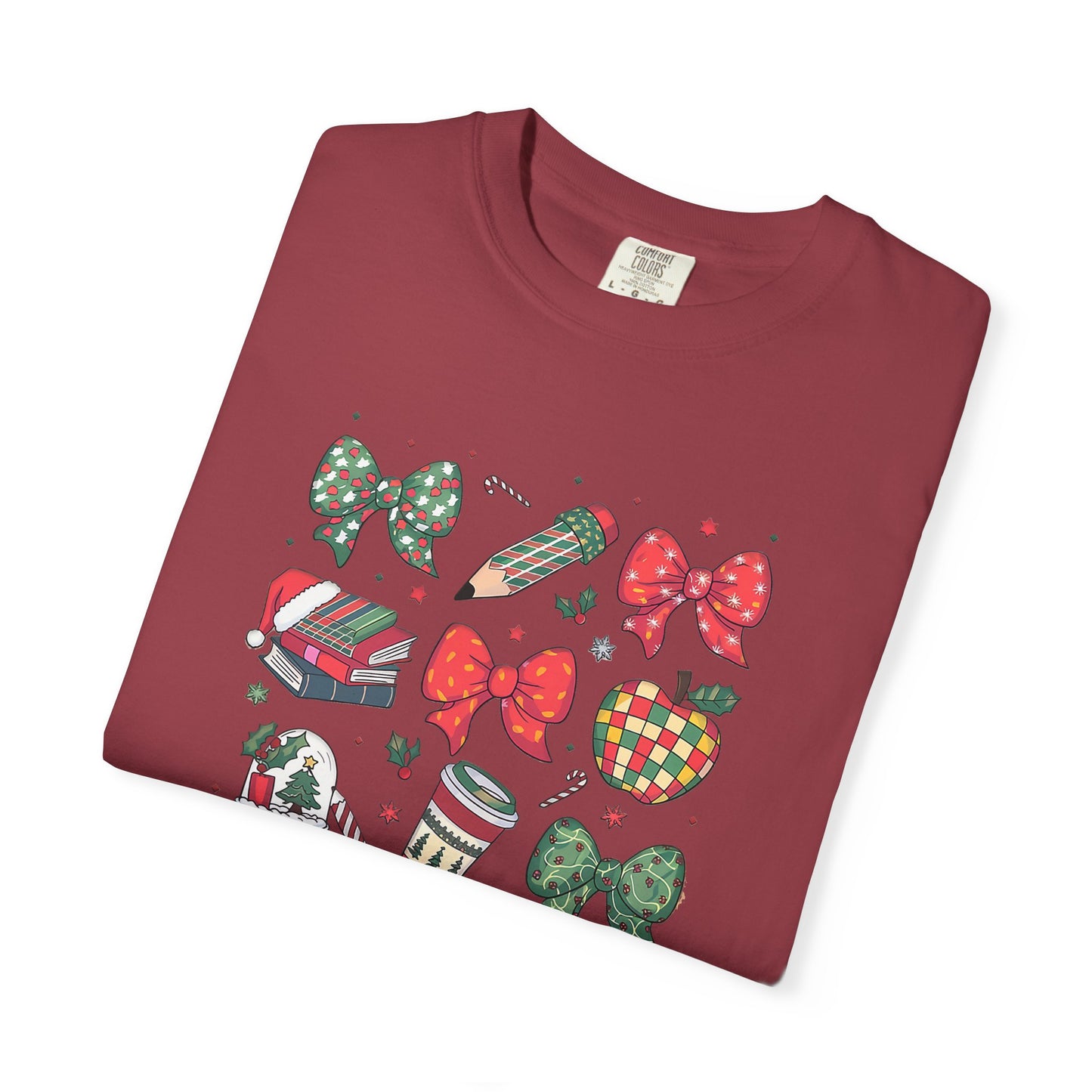 Comfort Colors Festive Bow School T-Shirt - Fun Holiday Graphic Top, Christmas Gift, Unisex Tee, Cozy Wear, Seasonal Style