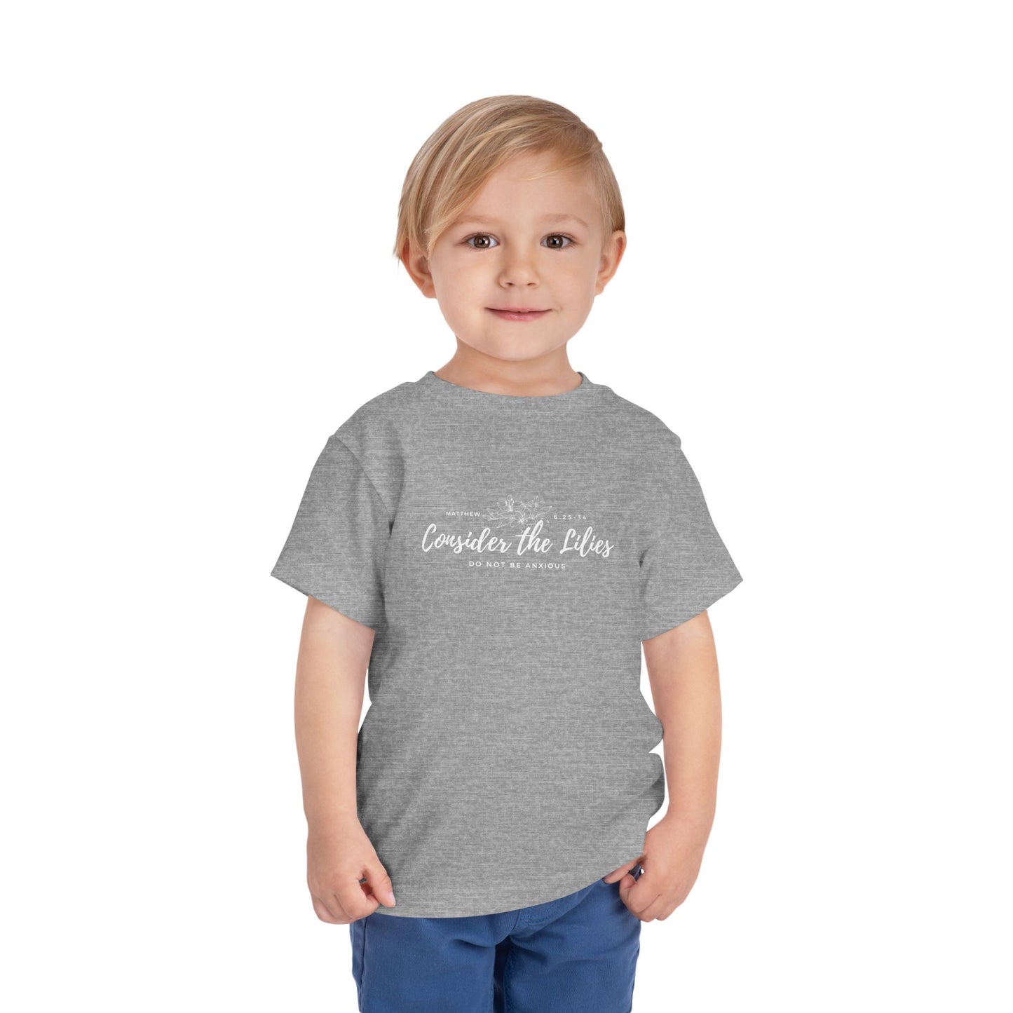 Bella + Canvas Toddler Inspirational Tee - "Consider the Lilies" - Cute Kids Shirt, Birthday Gift, Everyday Wear, Family Matching, Nature Lover