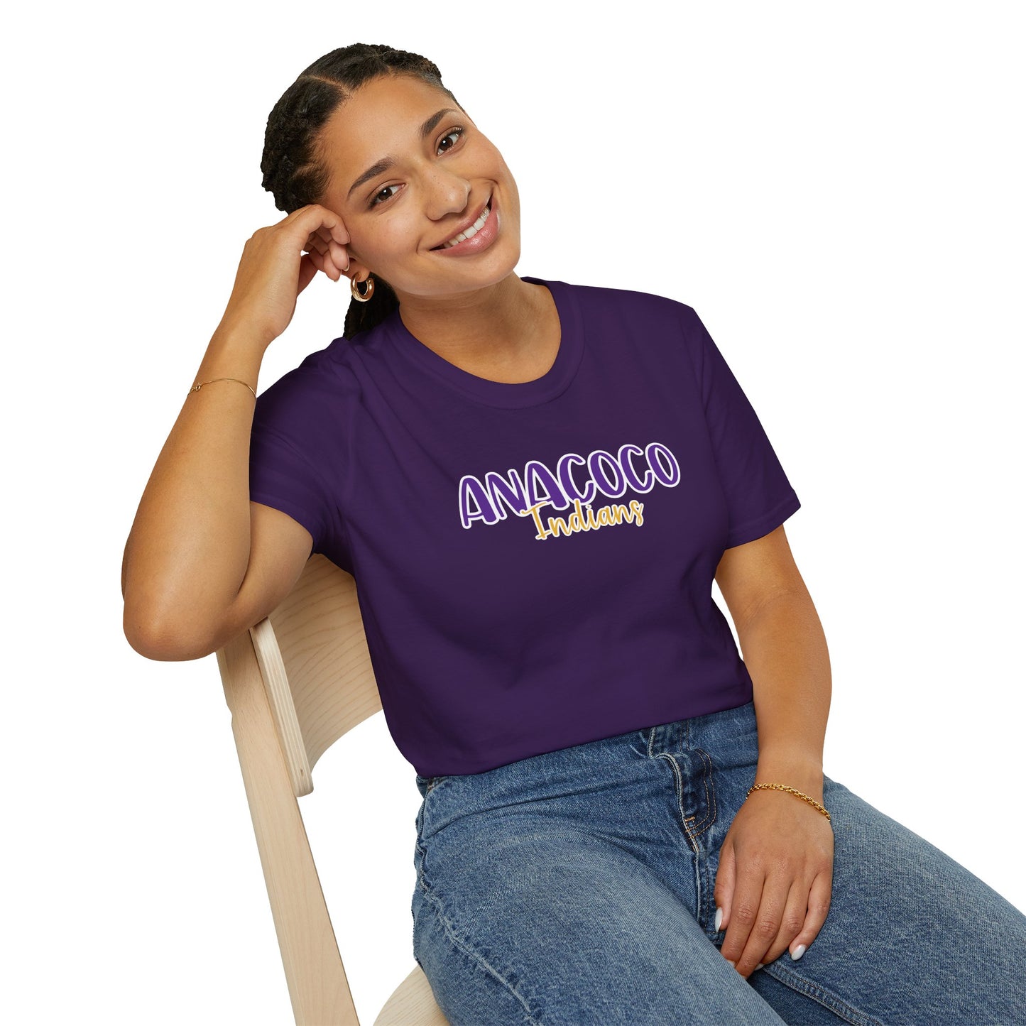 Gildan Anacoco Indians Style 2 Unisex Softstyle T-Shirt, Cute Graphic Tee, Team Spirit Shirt, Casual Wear, Gift for Fans