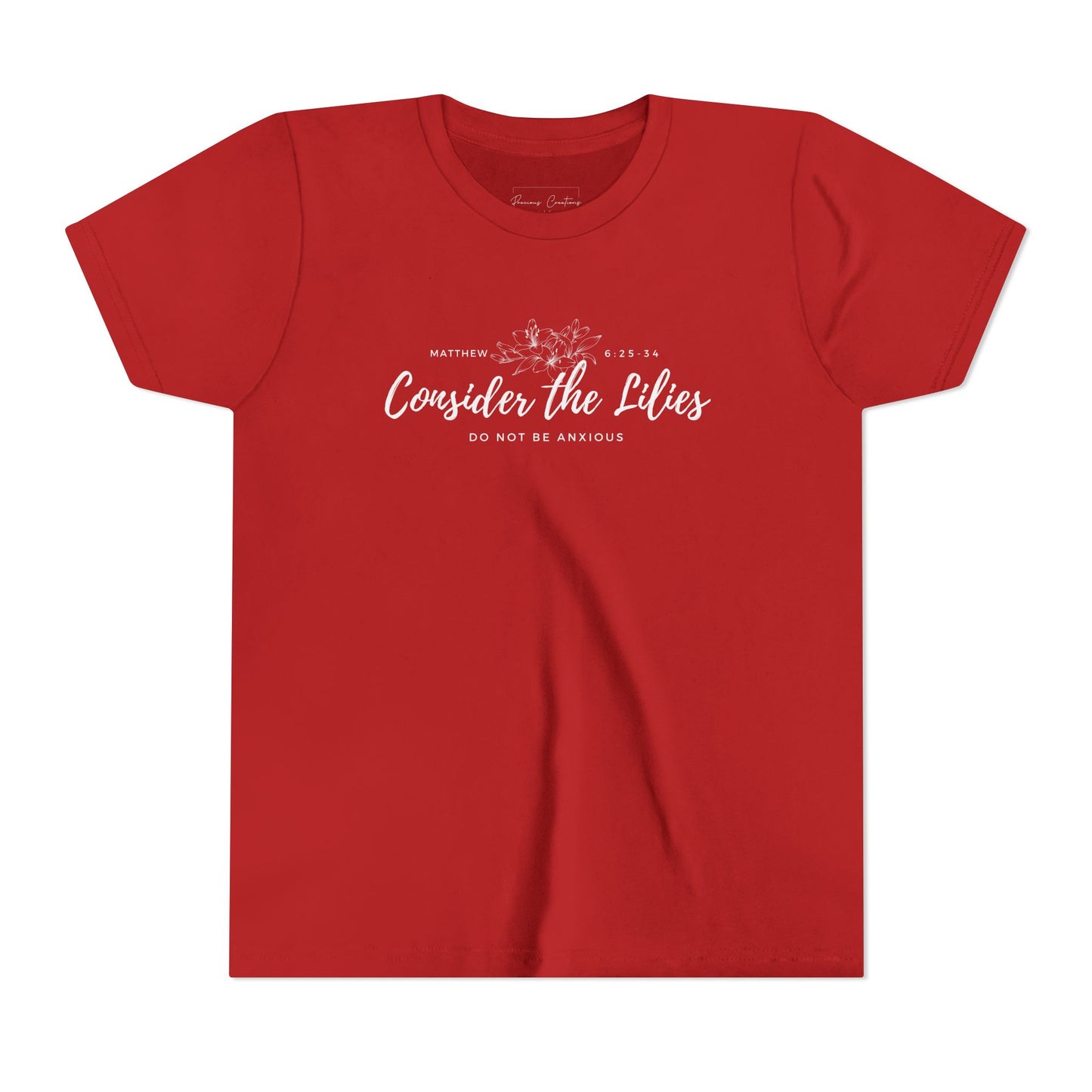 Bella + Canvas Consider the Lilies Youth Tee, Inspirational Kids Shirt, Motivational T-Shirt, Spring Gift, Nature Lover Clothing