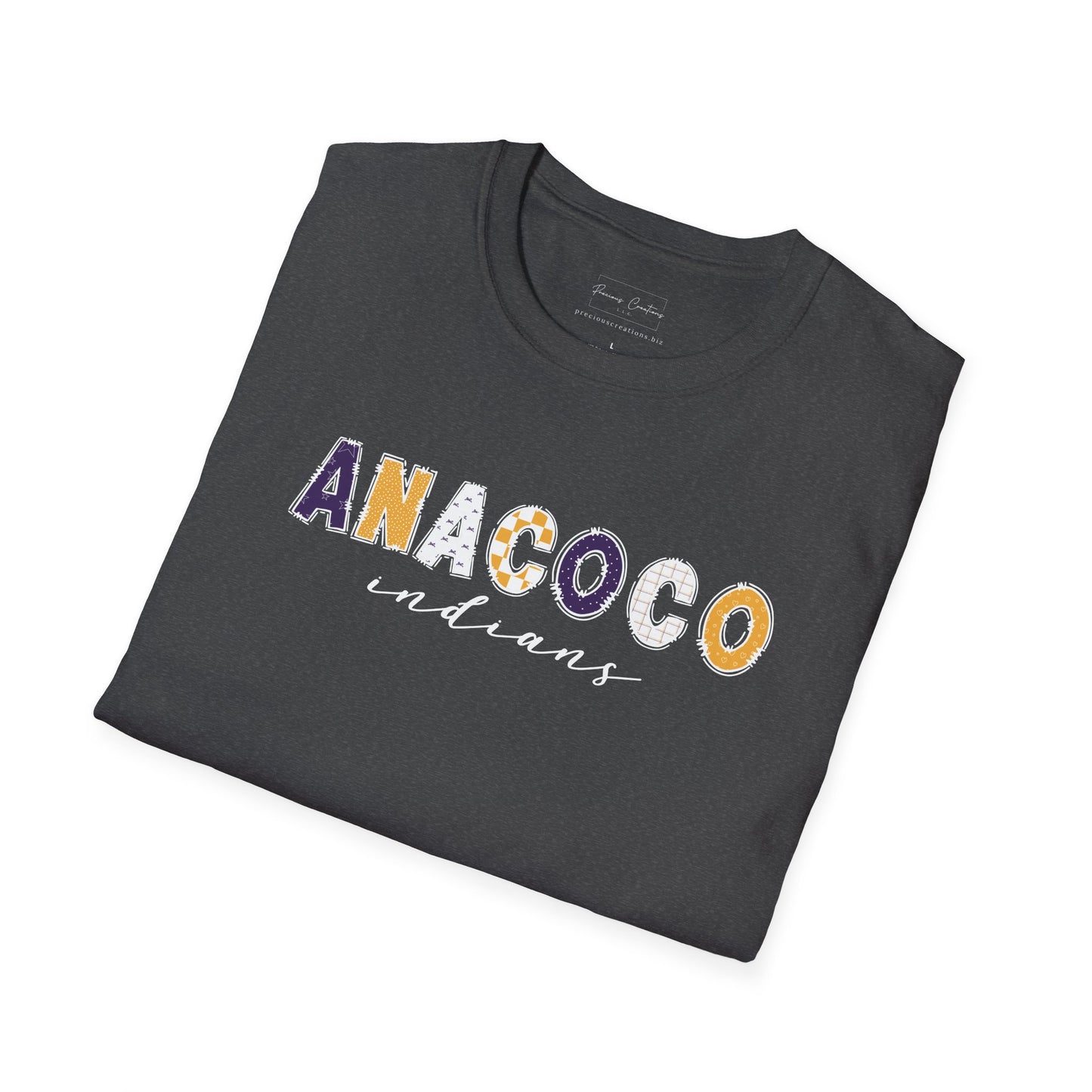Gildan Anacoco Indians Unisex Softstyle T-Shirt, Cute Graphic Tee, Team Spirit Shirt, Casual Wear, Gift for Fans