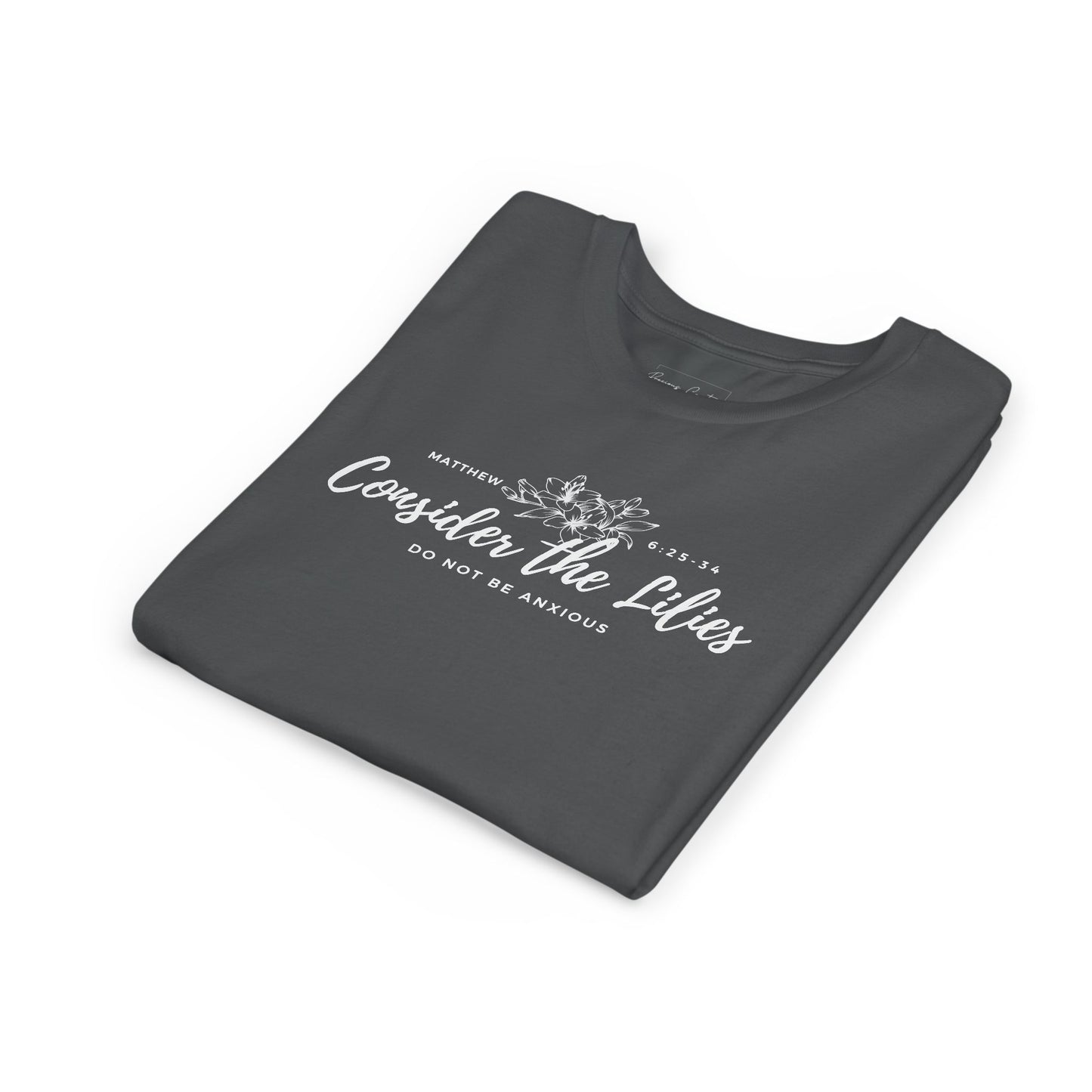 Bella + Canvas Consider the Lilies Youth Tee, Inspirational Kids Shirt, Motivational T-Shirt, Spring Gift, Nature Lover Clothing