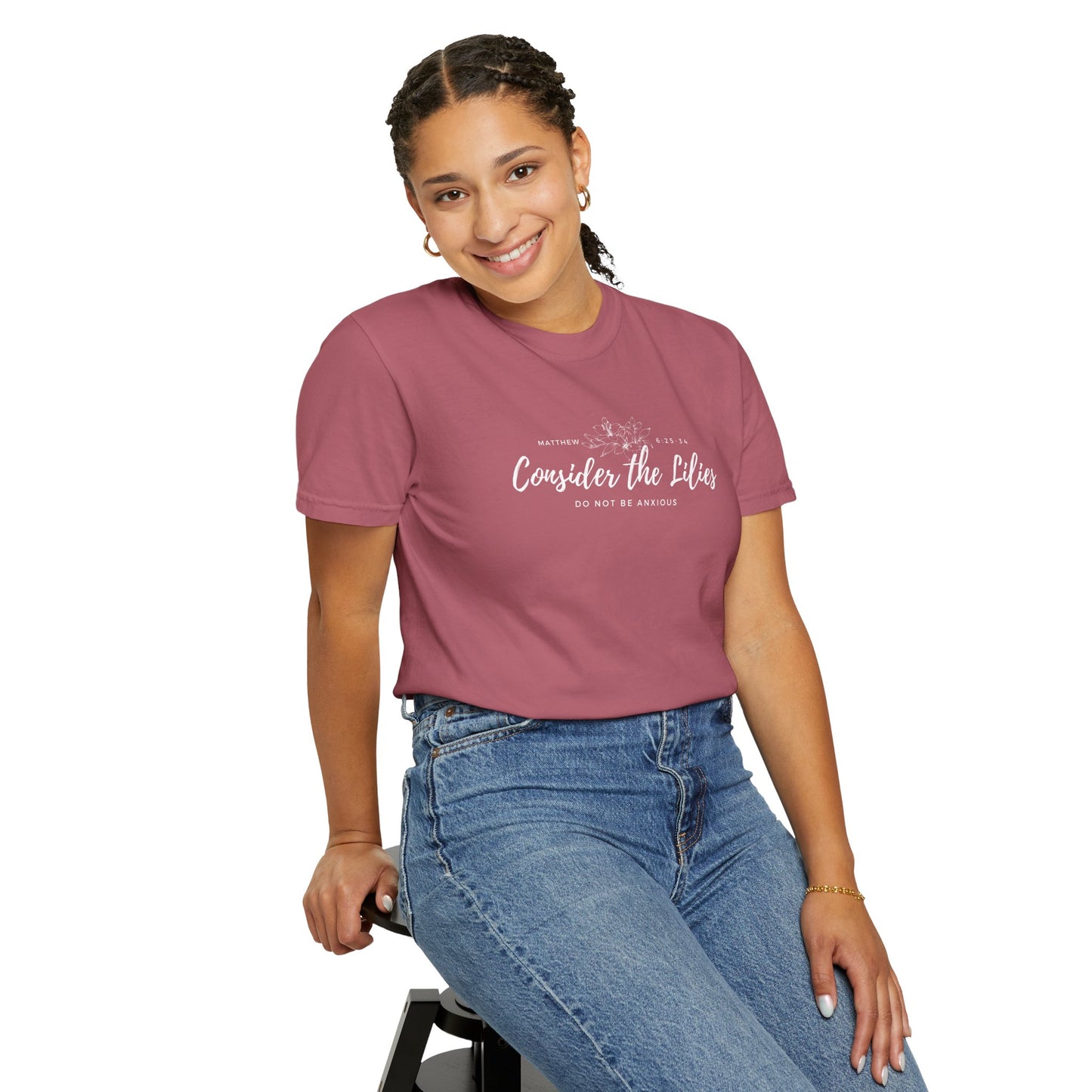 Comfort Colors Garment-Dyed Inspirational T-shirt, Consider the Lilies Tee, Unisex Casual Wear, Motivational Shirt, Relaxed Style