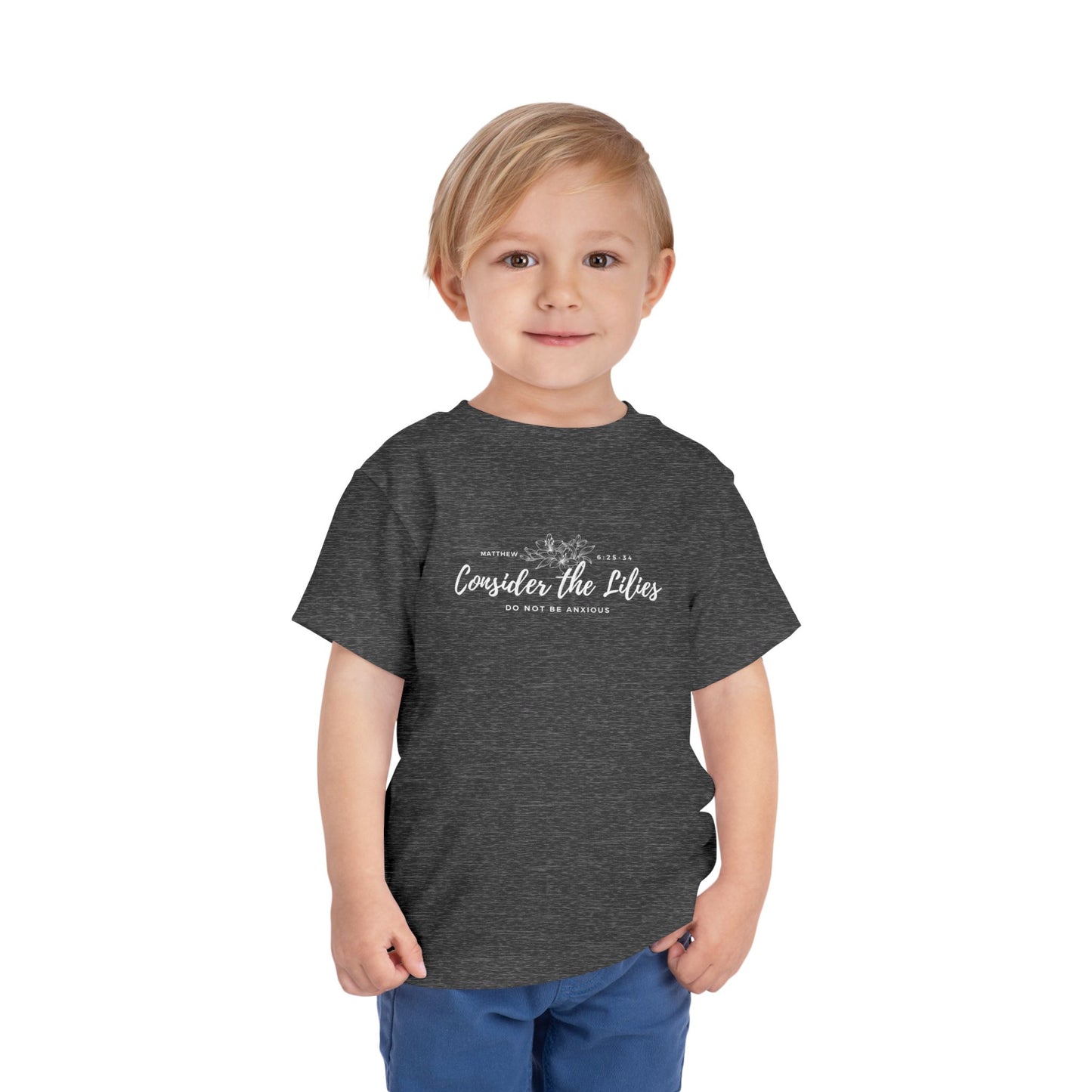Bella + Canvas Toddler Inspirational Tee - "Consider the Lilies" - Cute Kids Shirt, Birthday Gift, Everyday Wear, Family Matching, Nature Lover