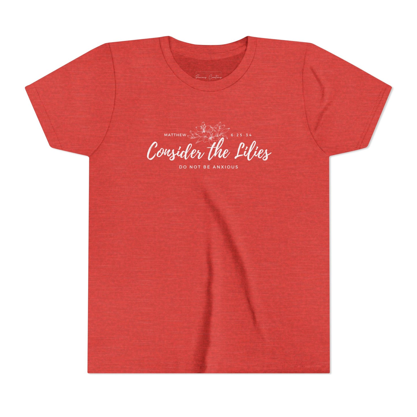 Bella + Canvas Consider the Lilies Youth Tee, Inspirational Kids Shirt, Motivational T-Shirt, Spring Gift, Nature Lover Clothing