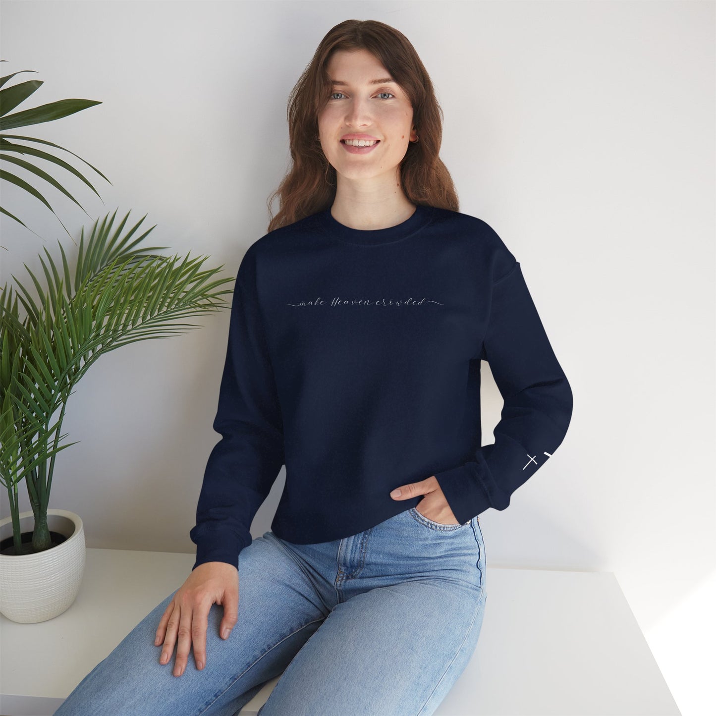 Gildan Make Heaven Crowded Minimalist Inspirational Crewneck Sweatshirt | Unisex, Cozy Fashion, Gift for Her, Casual Wear, Comfort Sweatshirt