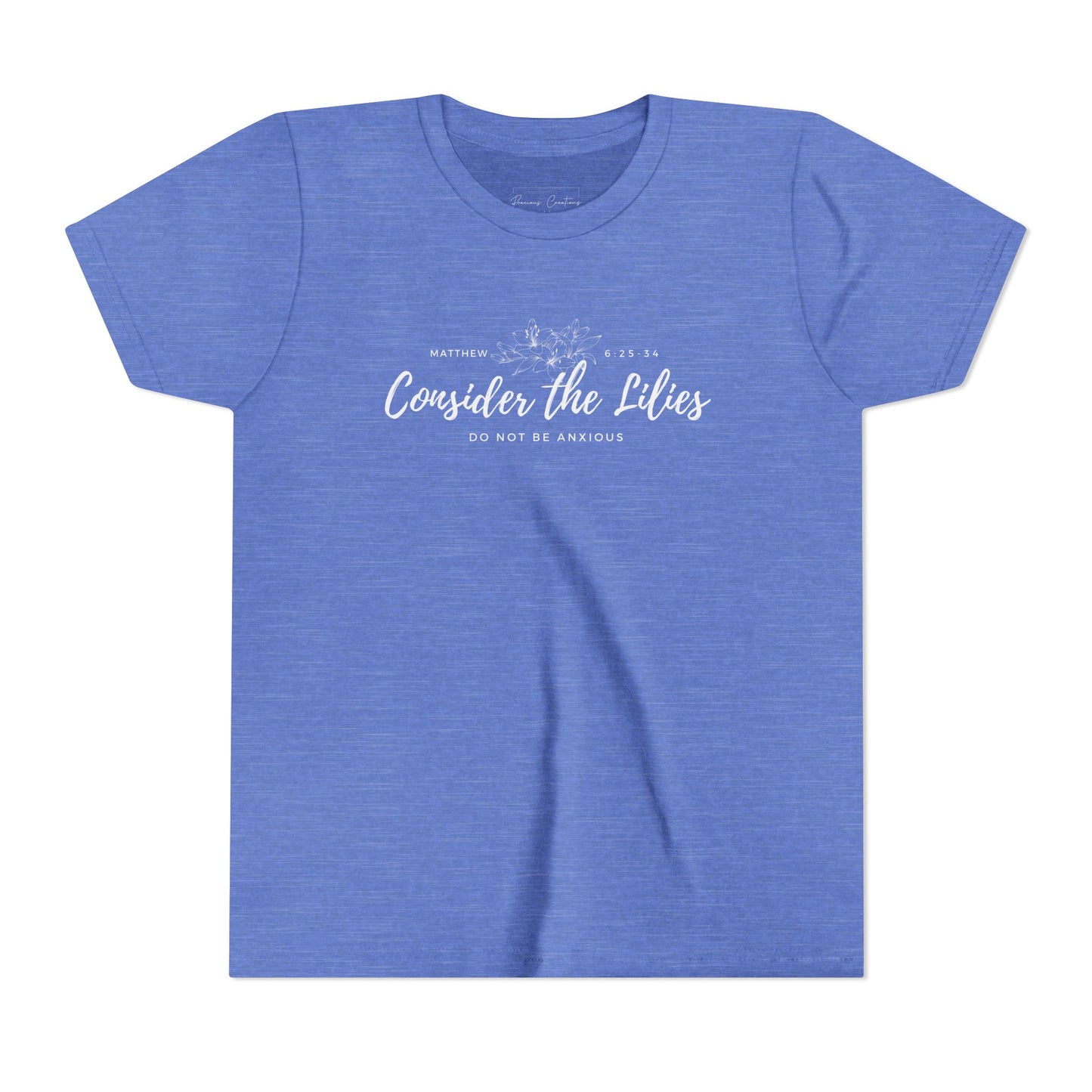 Bella + Canvas Consider the Lilies Youth Tee, Inspirational Kids Shirt, Motivational T-Shirt, Spring Gift, Nature Lover Clothing