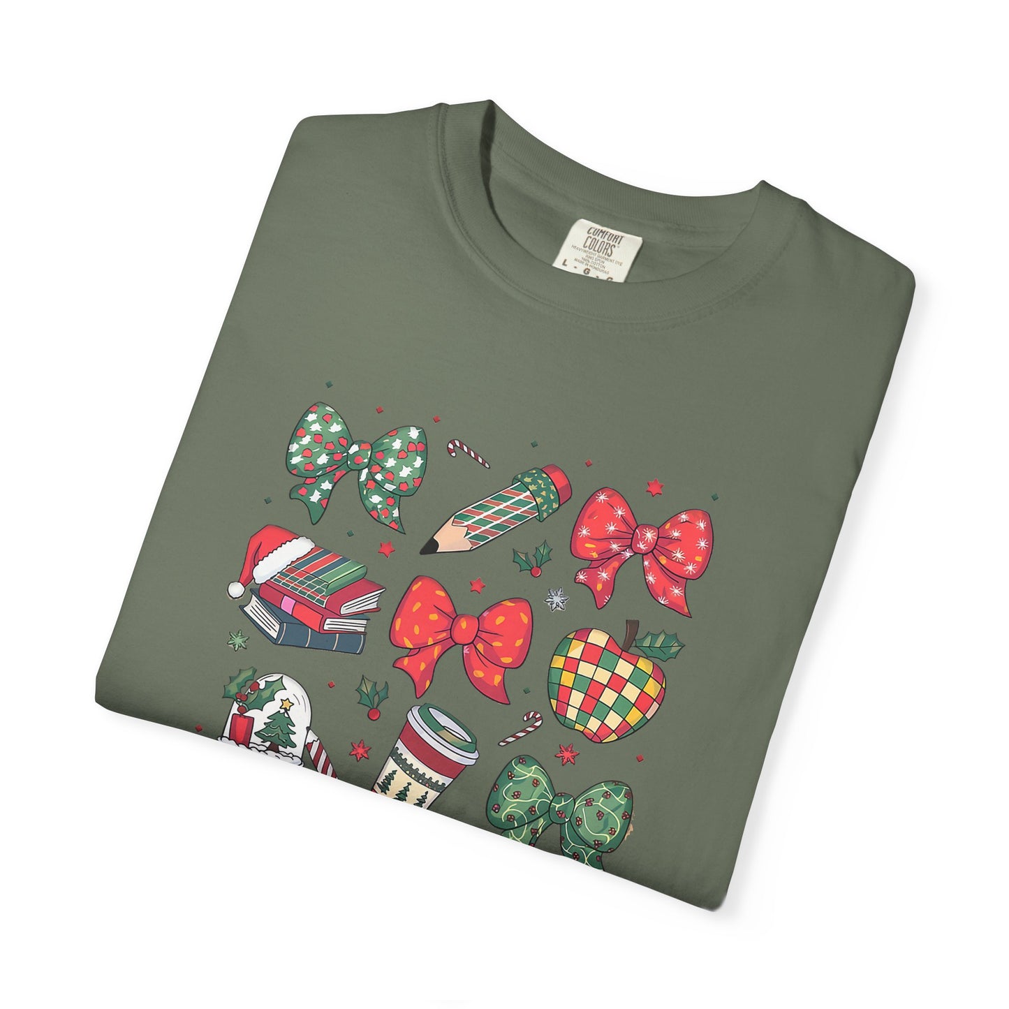 Comfort Colors Festive Bow School T-Shirt - Fun Holiday Graphic Top, Christmas Gift, Unisex Tee, Cozy Wear, Seasonal Style
