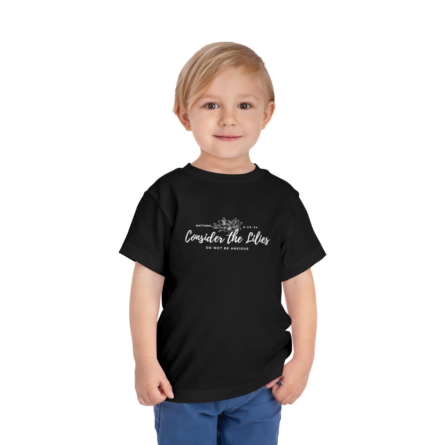 Bella + Canvas Toddler Inspirational Tee - "Consider the Lilies" - Cute Kids Shirt, Birthday Gift, Everyday Wear, Family Matching, Nature Lover
