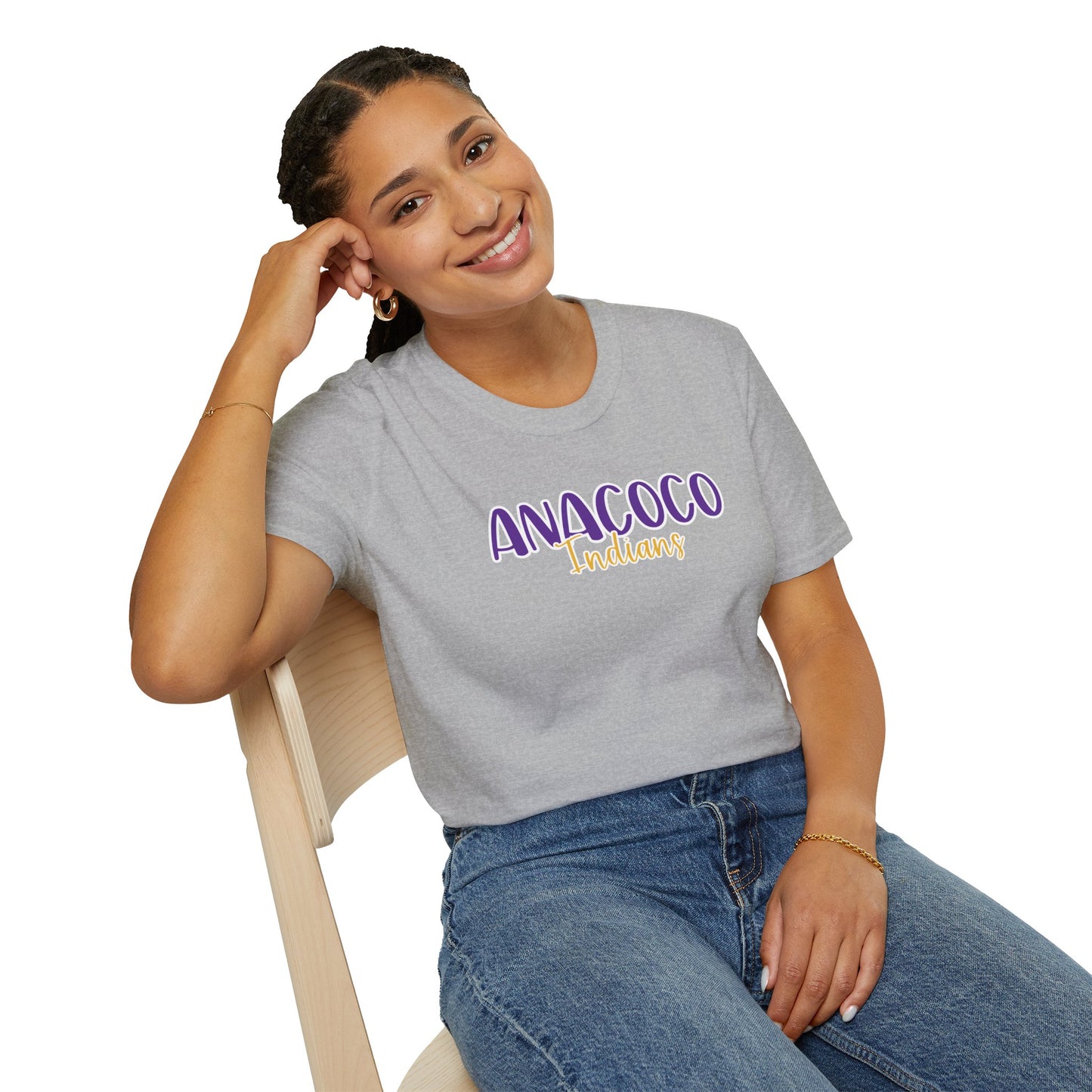Gildan Anacoco Indians Style 2 Unisex Softstyle T-Shirt, Cute Graphic Tee, Team Spirit Shirt, Casual Wear, Gift for Fans