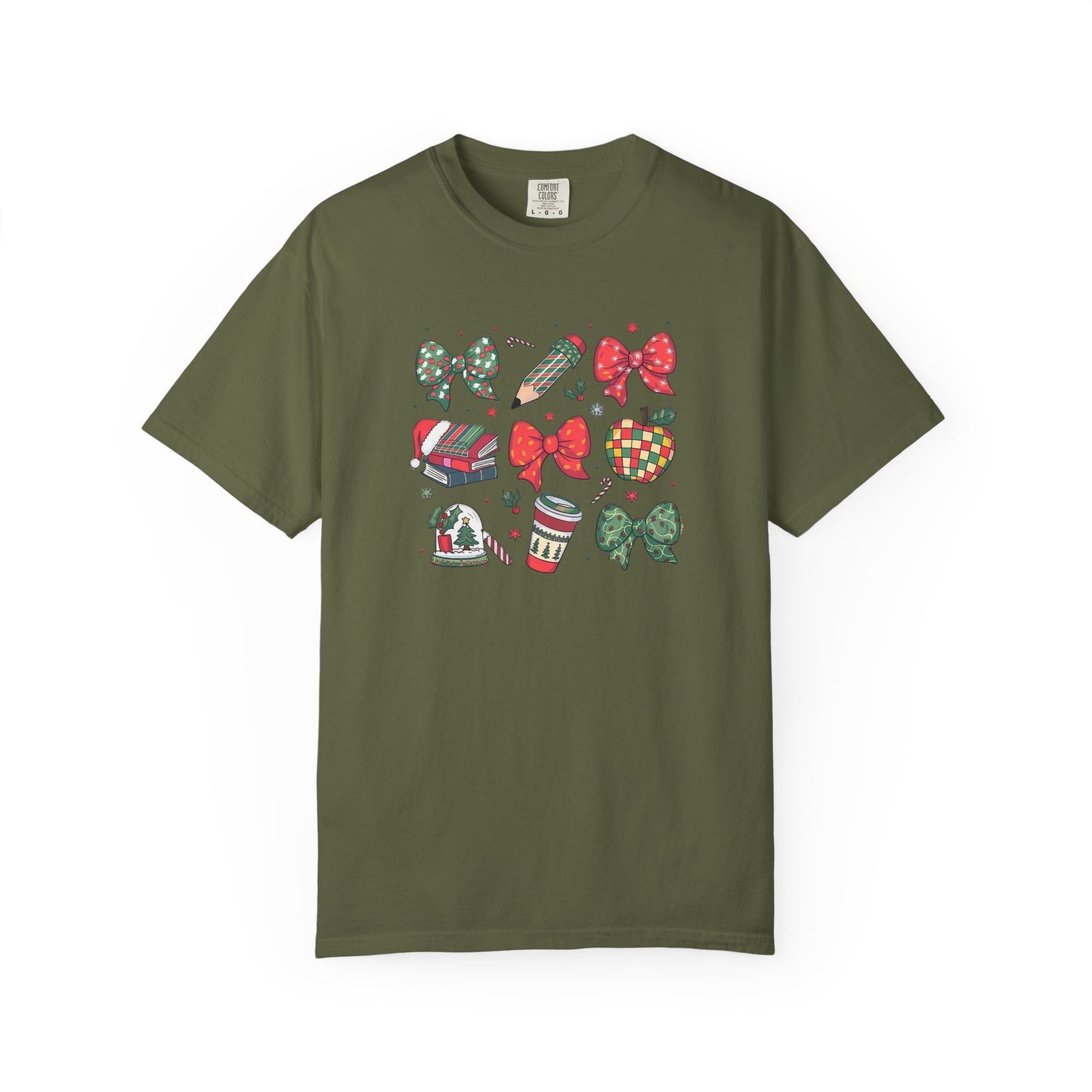 Comfort Colors Festive Bow School T-Shirt - Fun Holiday Graphic Top, Christmas Gift, Unisex Tee, Cozy Wear, Seasonal Style
