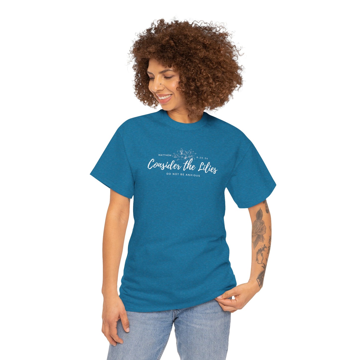 Gildan Unisex Heavy Cotton Tee with 'Consider the Lilies' Design | Casual Wear, Gifts, Inspirational Apparel, Everyday Comfort