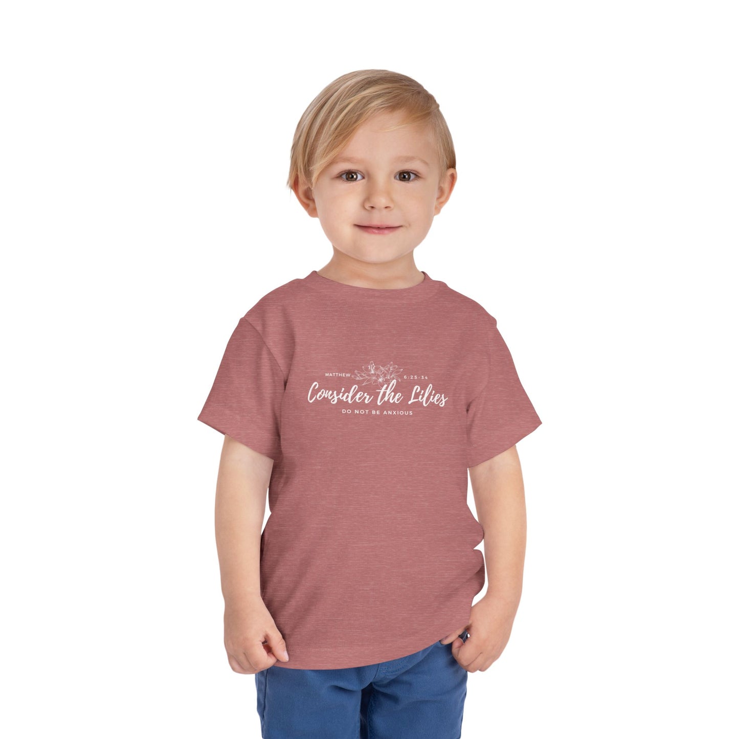 Bella + Canvas Toddler Inspirational Tee - "Consider the Lilies" - Cute Kids Shirt, Birthday Gift, Everyday Wear, Family Matching, Nature Lover
