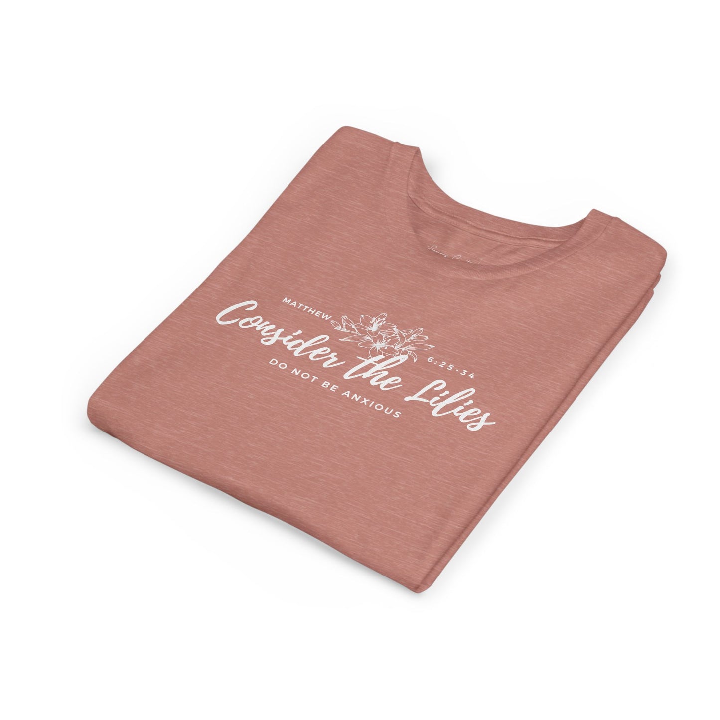 Bella + Canvas Consider the Lilies Youth Tee, Inspirational Kids Shirt, Motivational T-Shirt, Spring Gift, Nature Lover Clothing