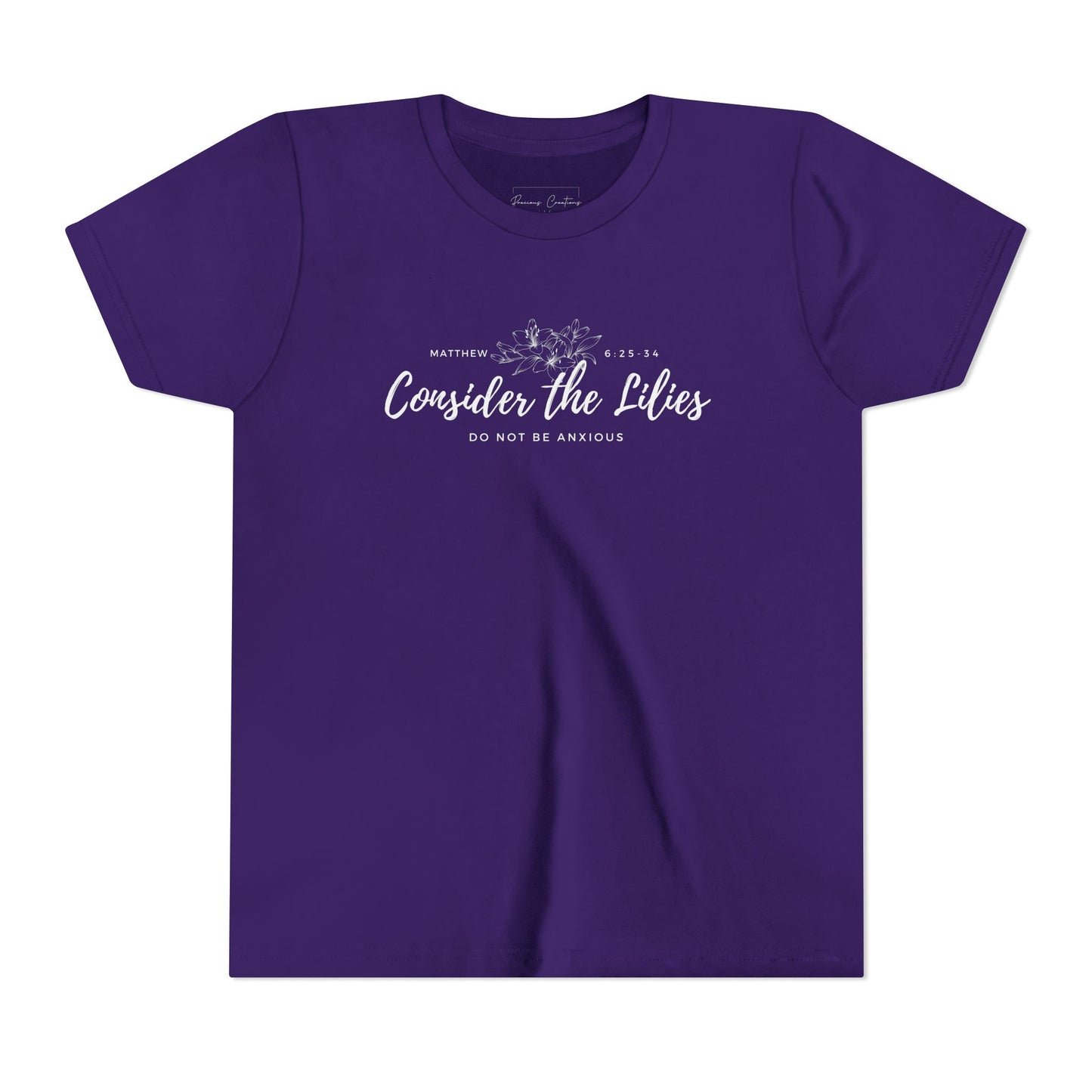 Bella + Canvas Consider the Lilies Youth Tee, Inspirational Kids Shirt, Motivational T-Shirt, Spring Gift, Nature Lover Clothing