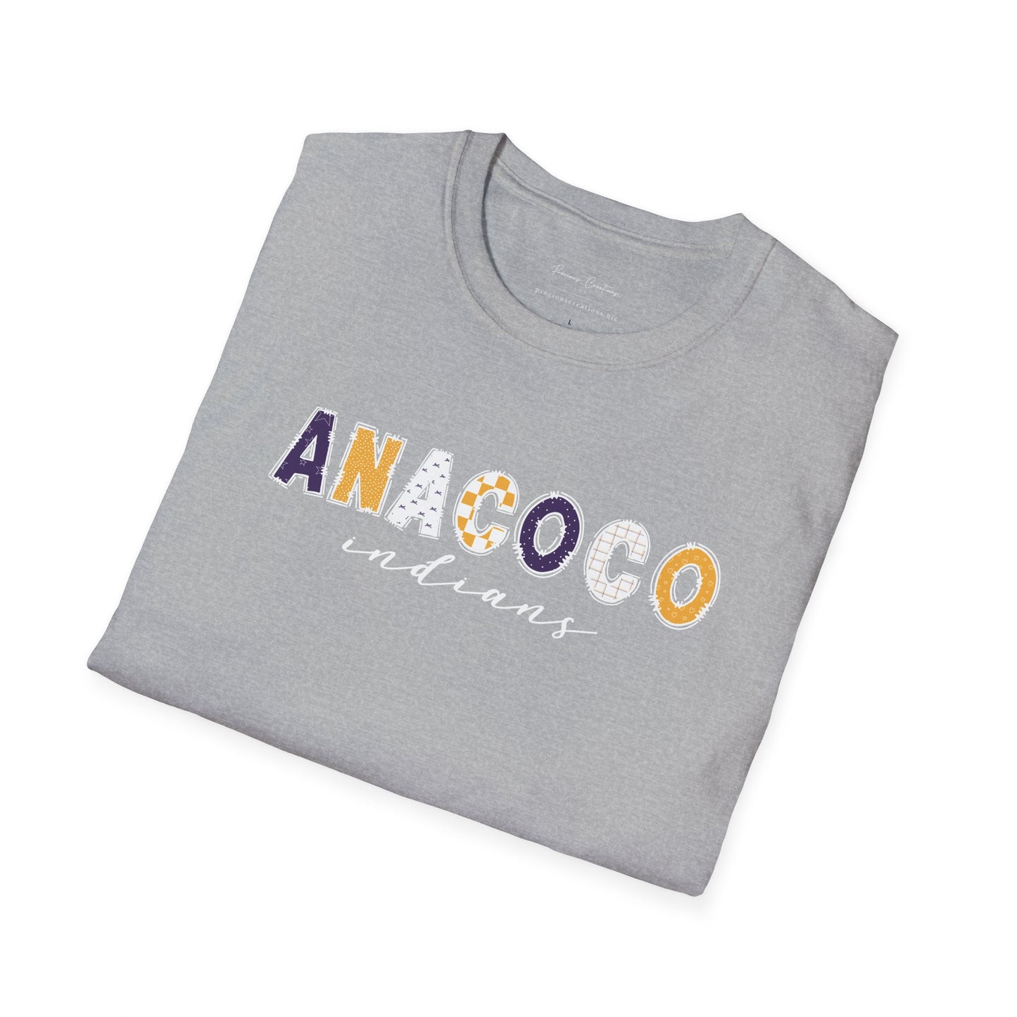 Gildan Anacoco Indians Unisex Softstyle T-Shirt, Cute Graphic Tee, Team Spirit Shirt, Casual Wear, Gift for Fans