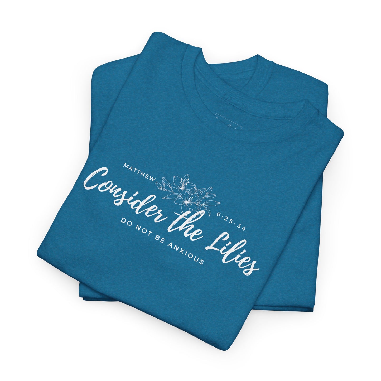 Gildan Unisex Heavy Cotton Tee with 'Consider the Lilies' Design | Casual Wear, Gifts, Inspirational Apparel, Everyday Comfort