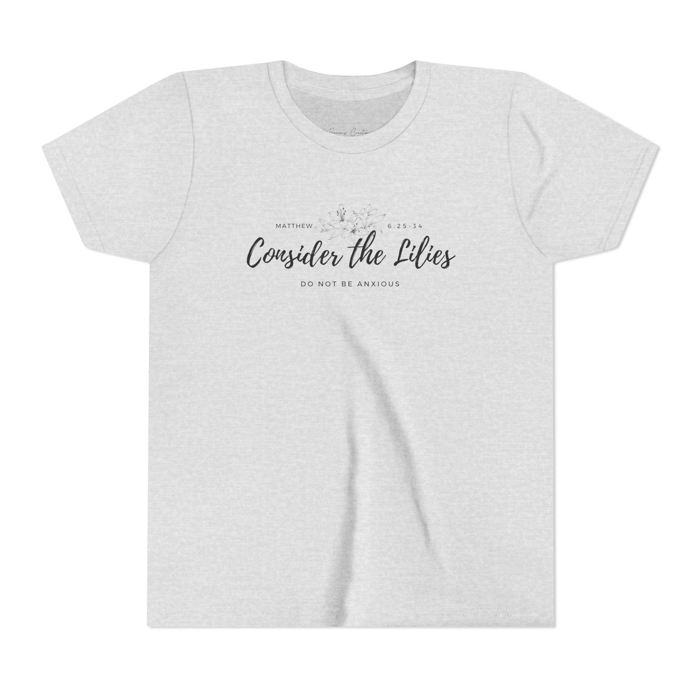 Bella + Canvas Consider the Lilies Youth Tee, Inspirational Kids Shirt, Motivational T-Shirt, Spring Gift, Nature Lover Clothing