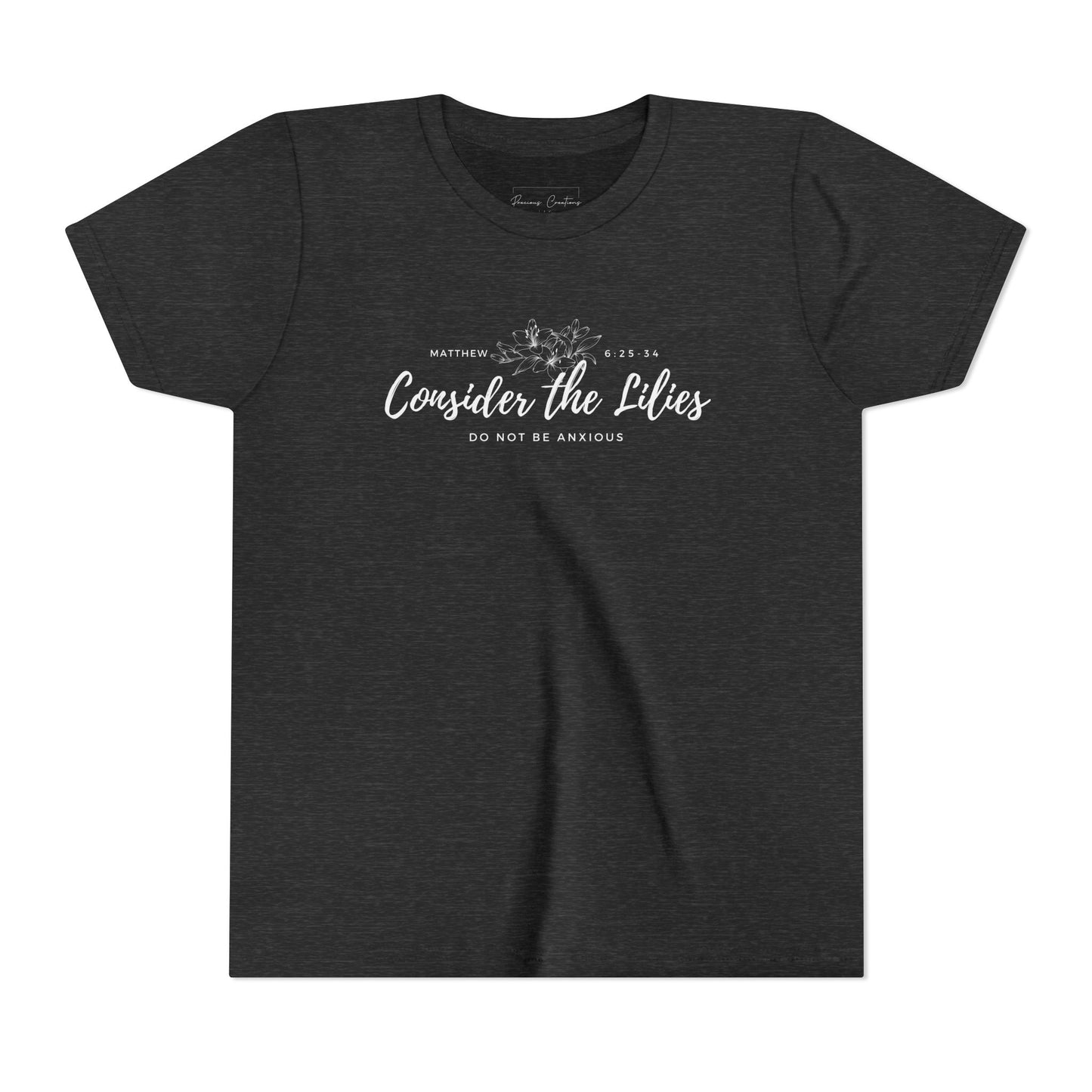 Bella + Canvas Consider the Lilies Youth Tee, Inspirational Kids Shirt, Motivational T-Shirt, Spring Gift, Nature Lover Clothing