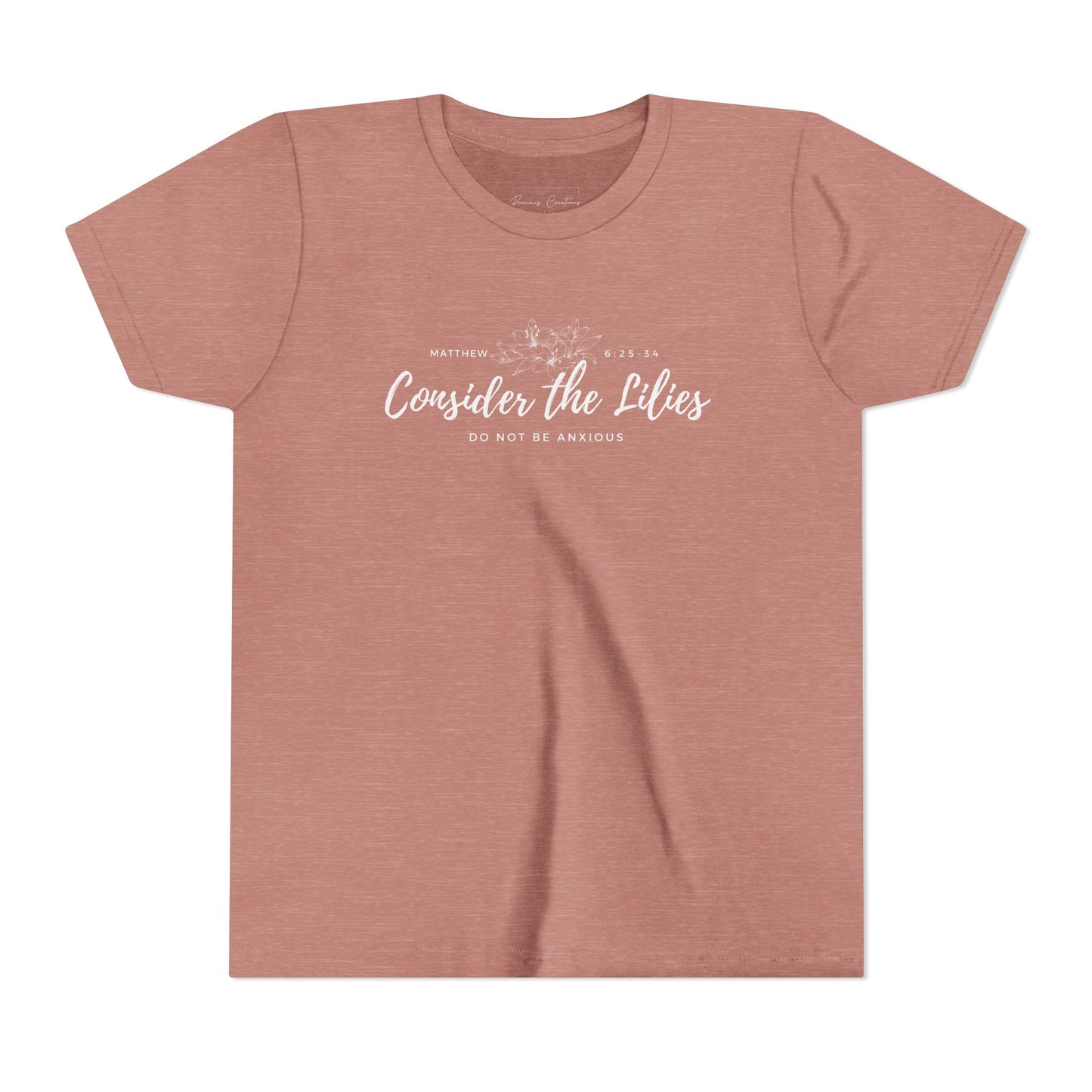 Bella + Canvas Consider the Lilies Youth Tee, Inspirational Kids Shirt, Motivational T-Shirt, Spring Gift, Nature Lover Clothing