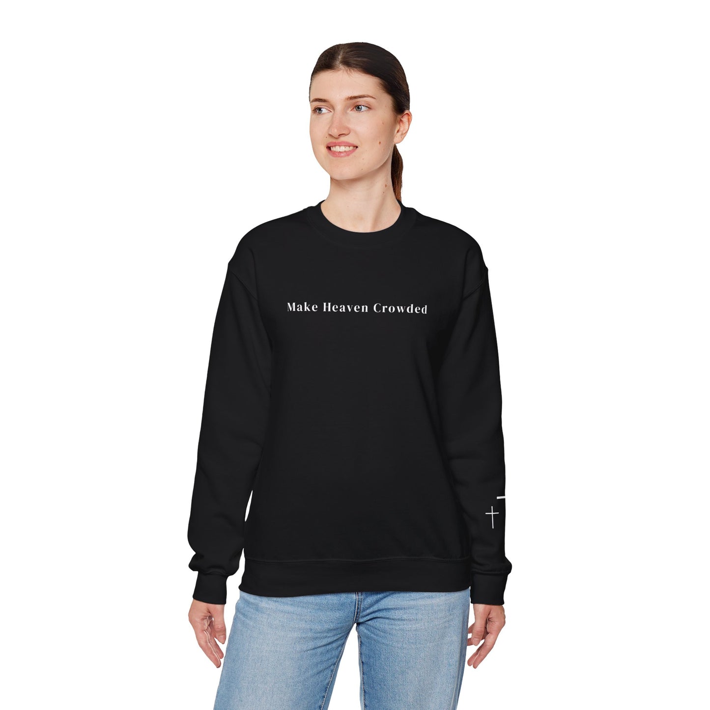 Gildan Make Heaven Crowded Minimalist Inspirational Crewneck Sweatshirt | Unisex, Cozy Fashion, Gift for Her, Casual Wear, Comfort Sweatshirt