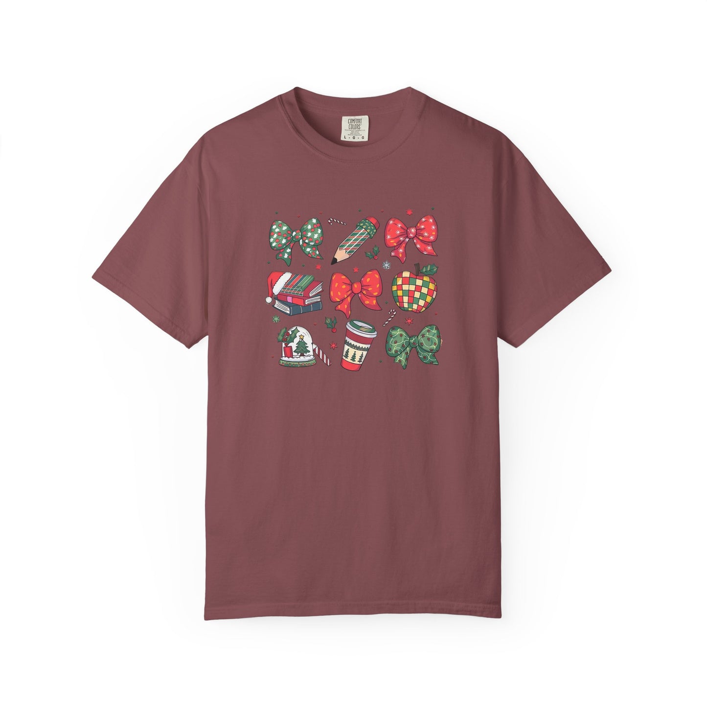 Comfort Colors Festive Bow School T-Shirt - Fun Holiday Graphic Top, Christmas Gift, Unisex Tee, Cozy Wear, Seasonal Style
